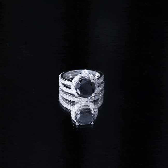 2 Carat Lab Grown Black Diamond Engagement Ring with Moissanite Wedding Band AAAA ( Synthetic ) - Rosec Jewels