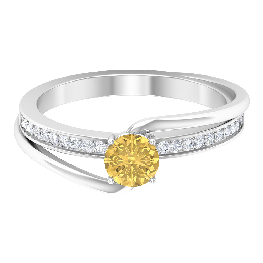 Natural Citrine Engagement Ring with Diamond Bypass Shank AAA - Rosec Jewels