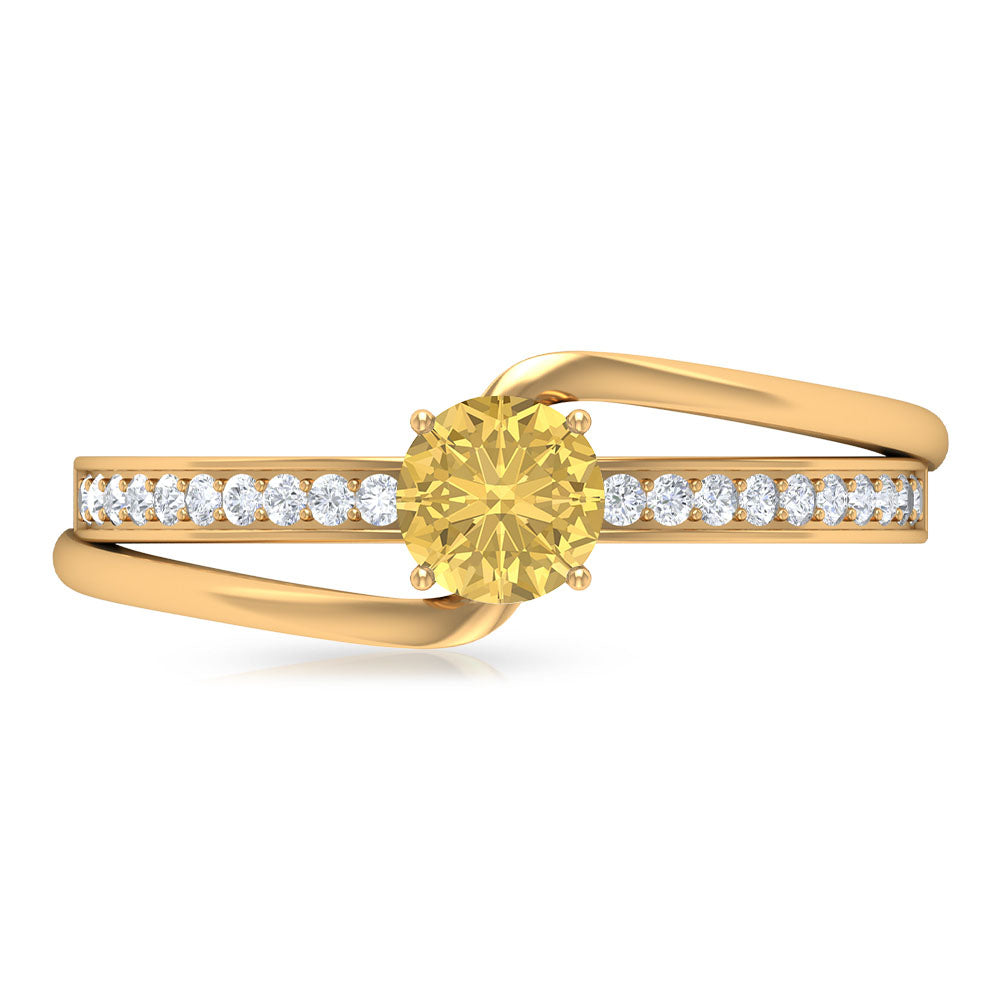 Natural Citrine Engagement Ring with Diamond Bypass Shank AAA - Rosec Jewels