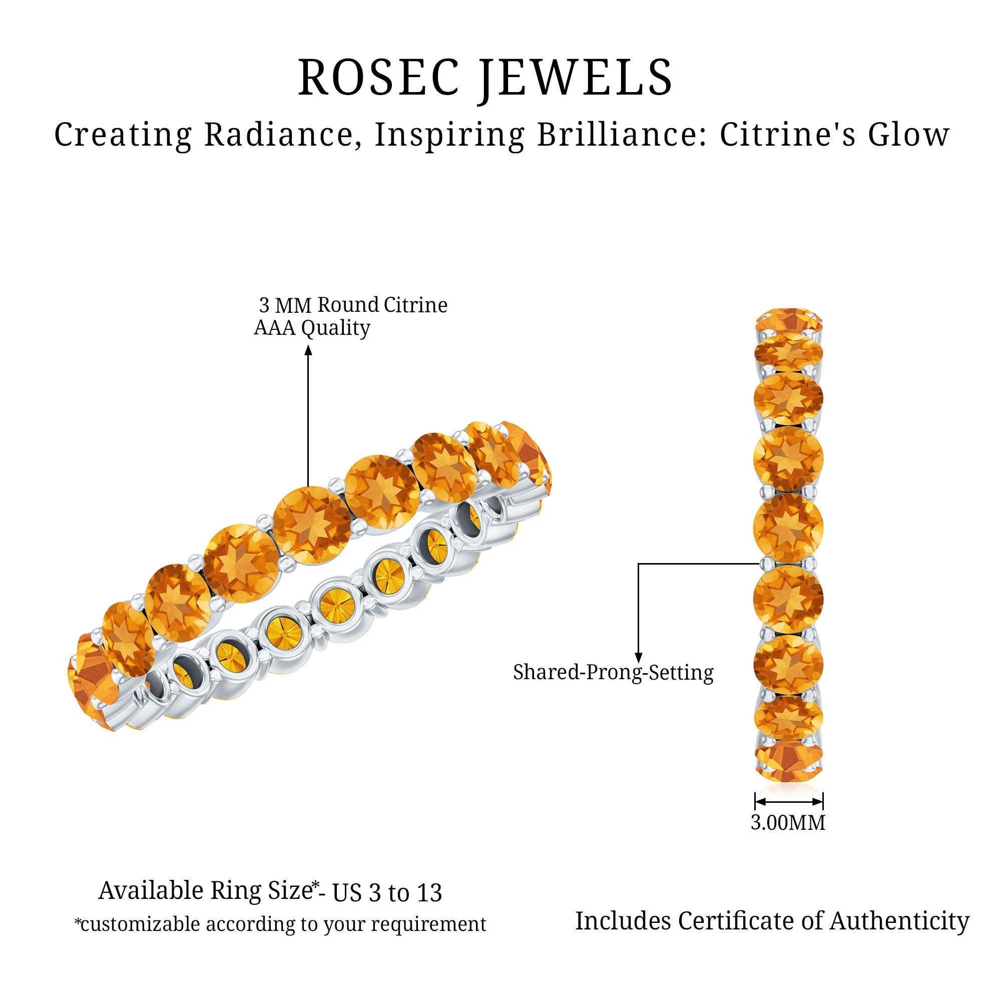 Genuine Citrine Full Eternity Band for Women AAA - Rosec Jewels