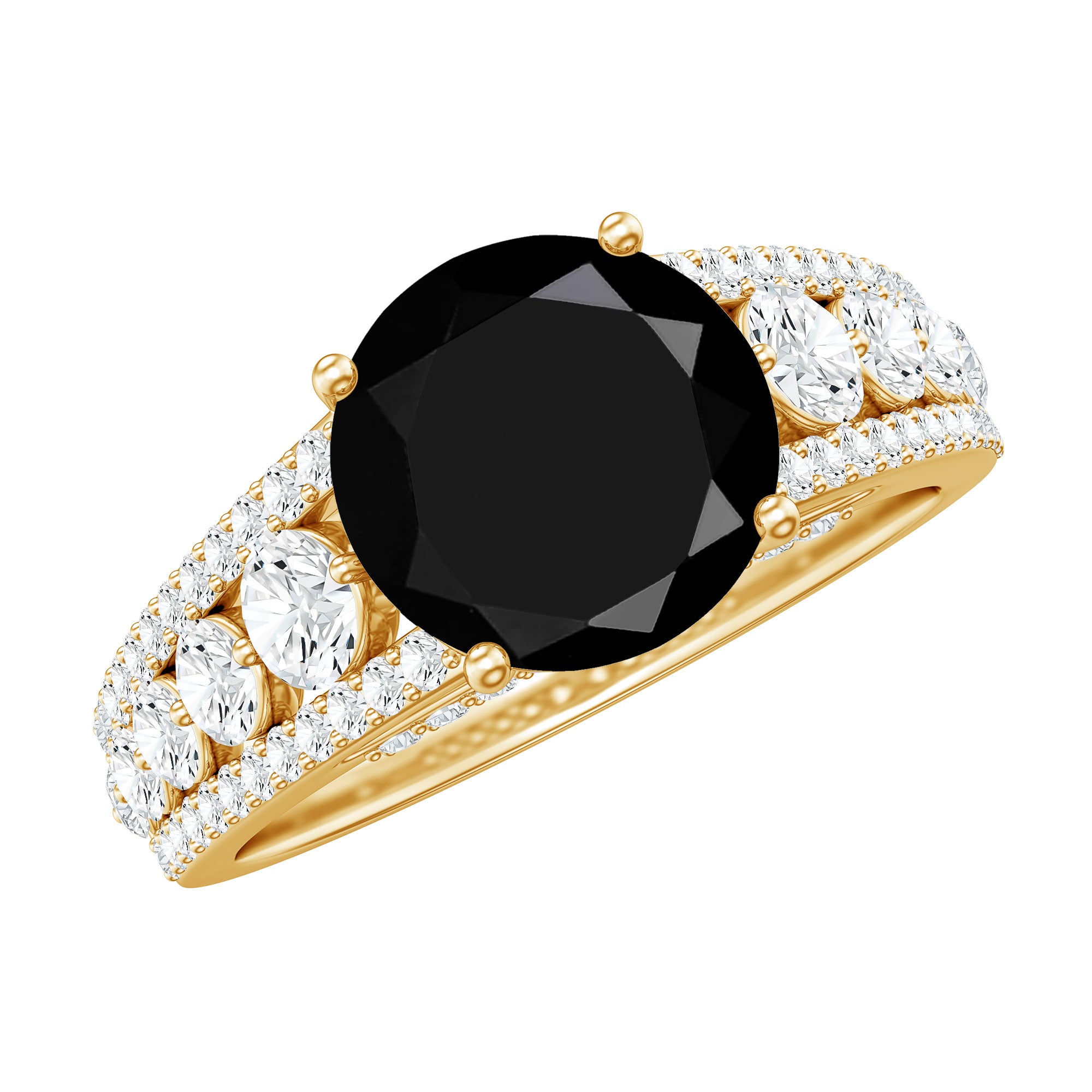 Lab-Created Black Diamond Statement Engagement Ring with Moissanite AAAA ( Synthetic ) - Rosec Jewels