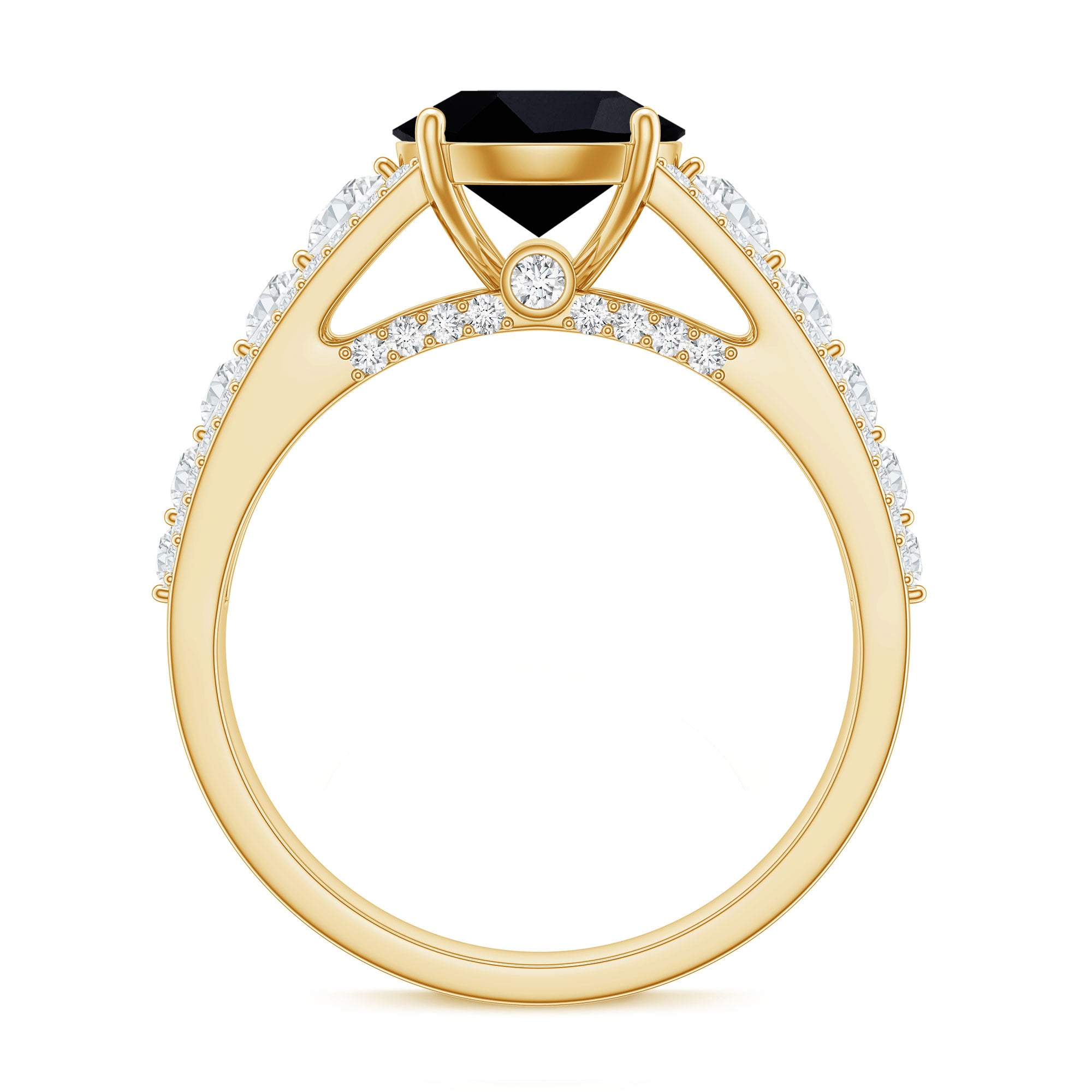 Lab-Created Black Diamond Statement Engagement Ring with Moissanite AAAA ( Synthetic ) - Rosec Jewels