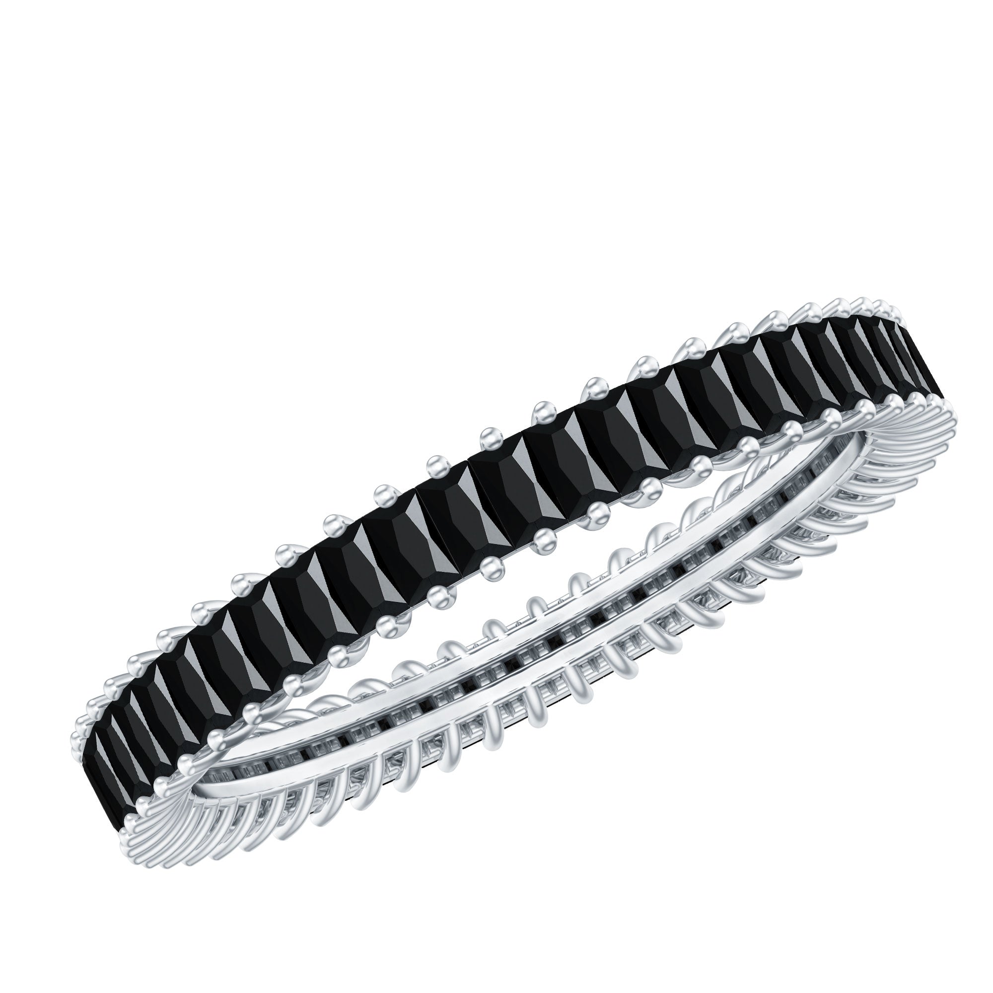 Certified Baguette Lab Grown Black Diamond Eternity Ring for Anniversary AAAA ( Synthetic ) - Rosec Jewels