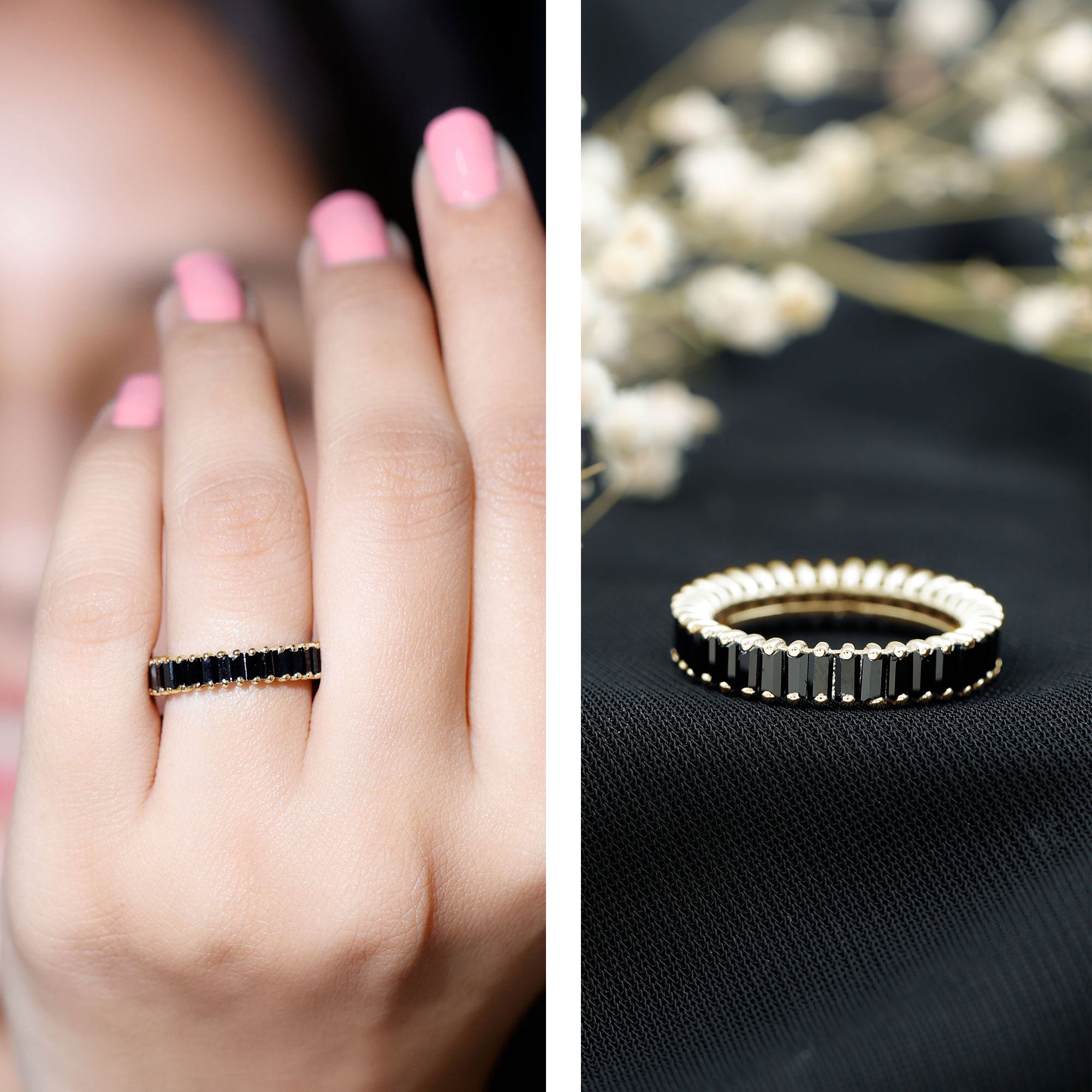 Certified Baguette Lab Grown Black Diamond Eternity Ring for Anniversary AAAA ( Synthetic ) - Rosec Jewels