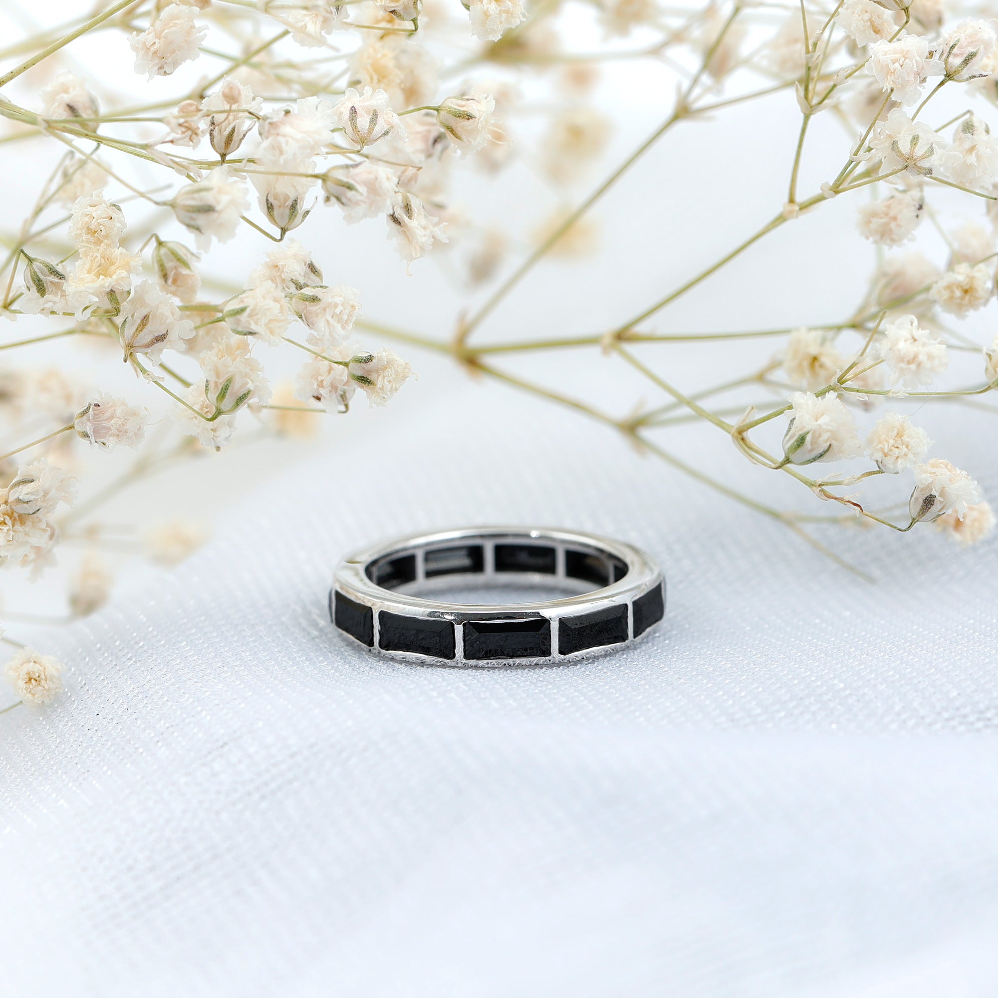 Baguette Cut Lab Grown Black Diamond Eternity Band Ring AAAA ( Synthetic ) - Rosec Jewels