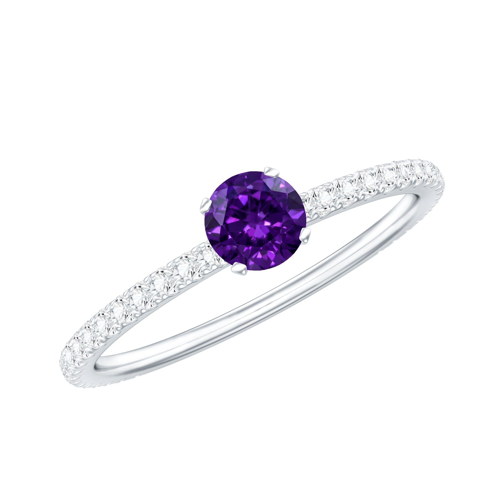 Real Amethyst Diamond Promise Ring for Women AAA - Rosec Jewels