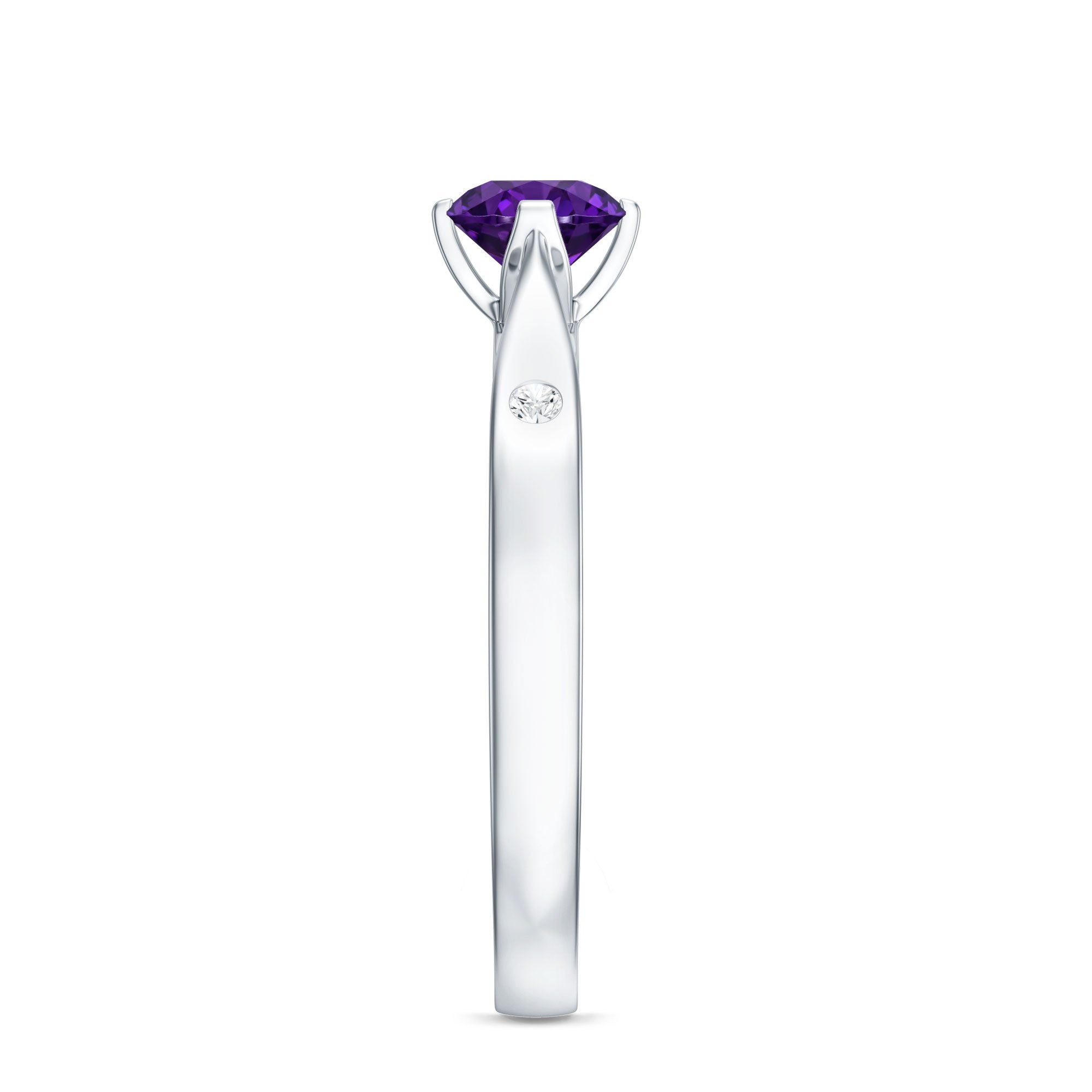 0.4 Carat Solitaire Round Shape Amethyst Ring with Diamond AAA - Rosec Jewels