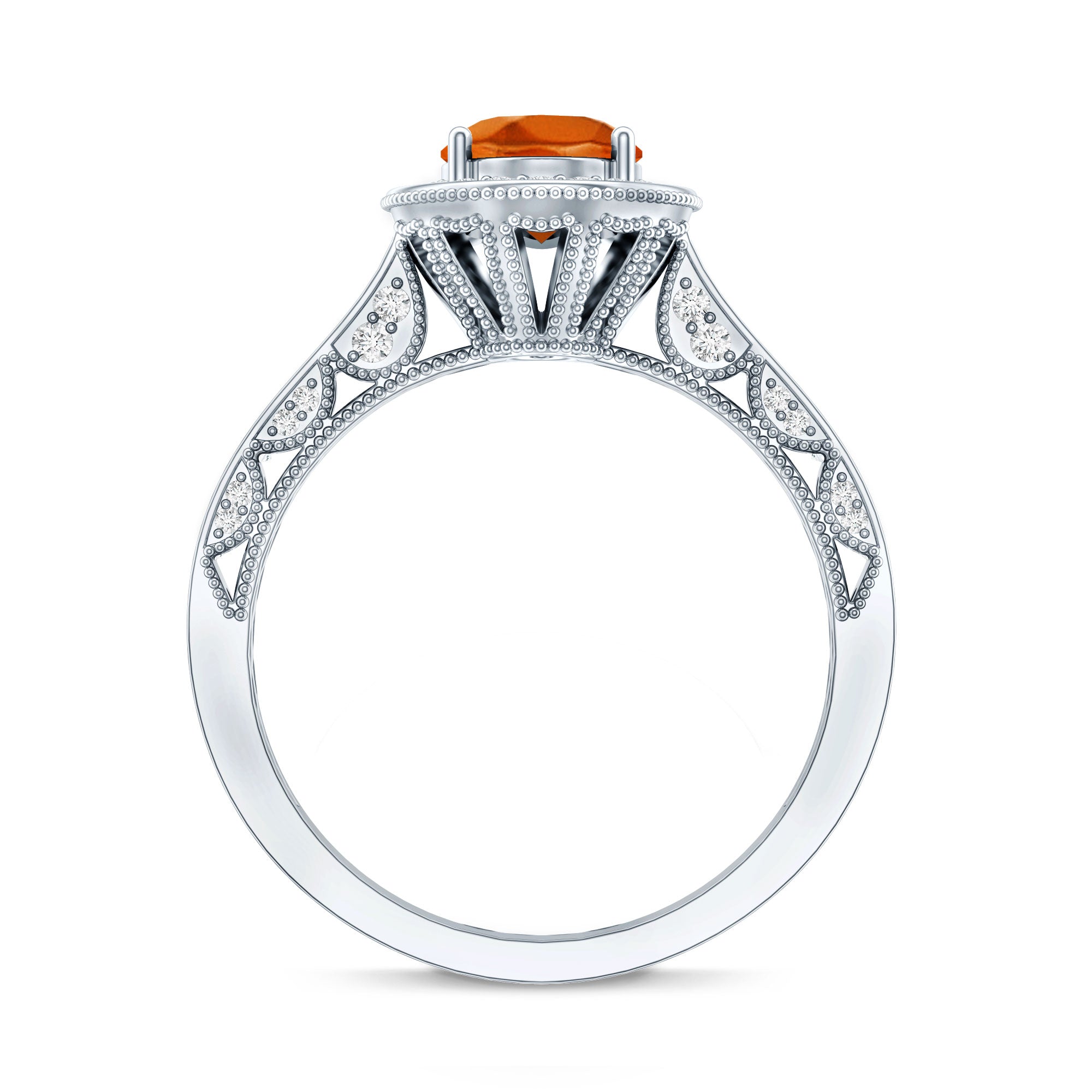 1.5 Carat Lab Grown Orange Sapphire Engagement Ring with Diamond Halo AAAA - Rosec Jewels
