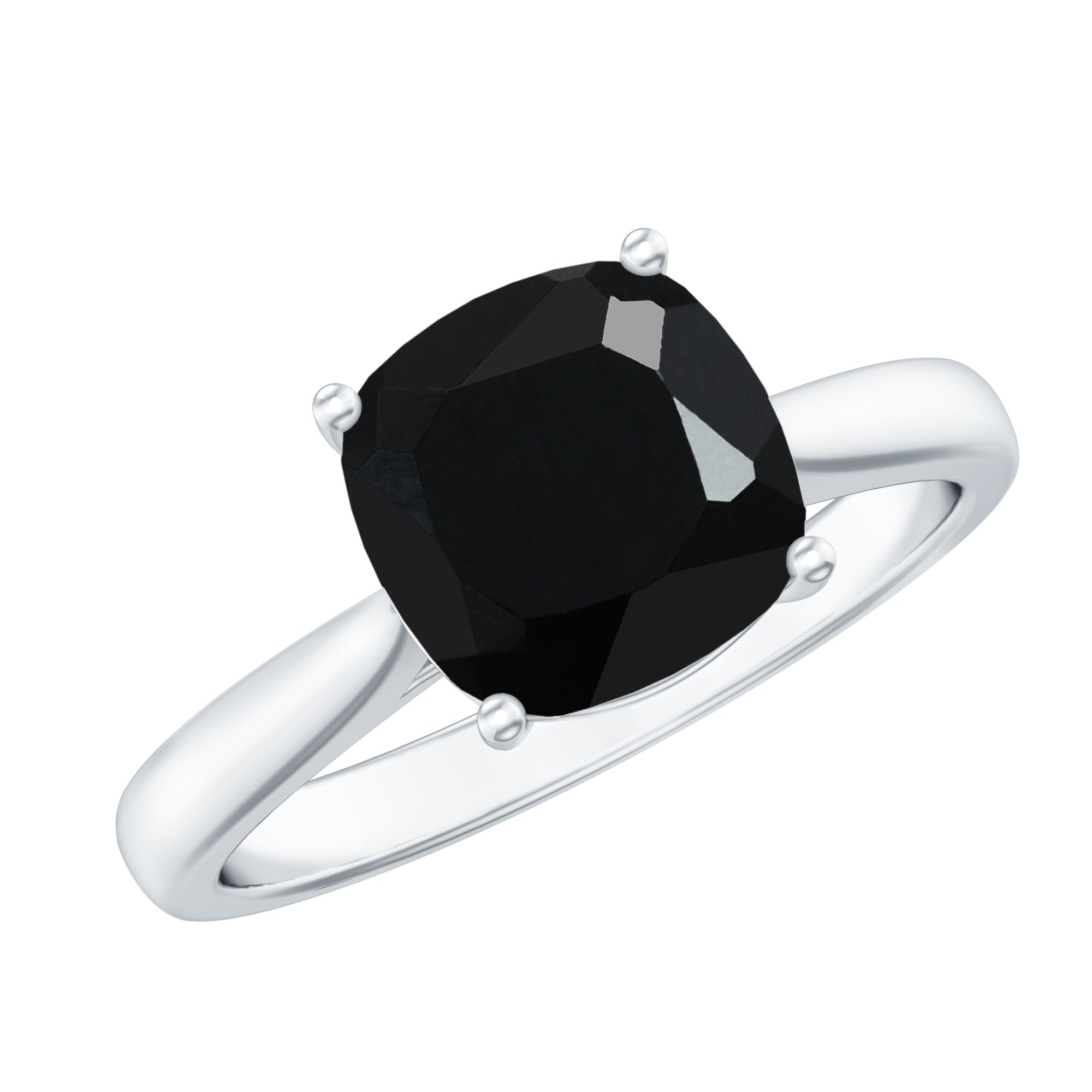 8MM Cushion Cut Black Onyx Solitaire Engagement Ring AAA - Rosec Jewels