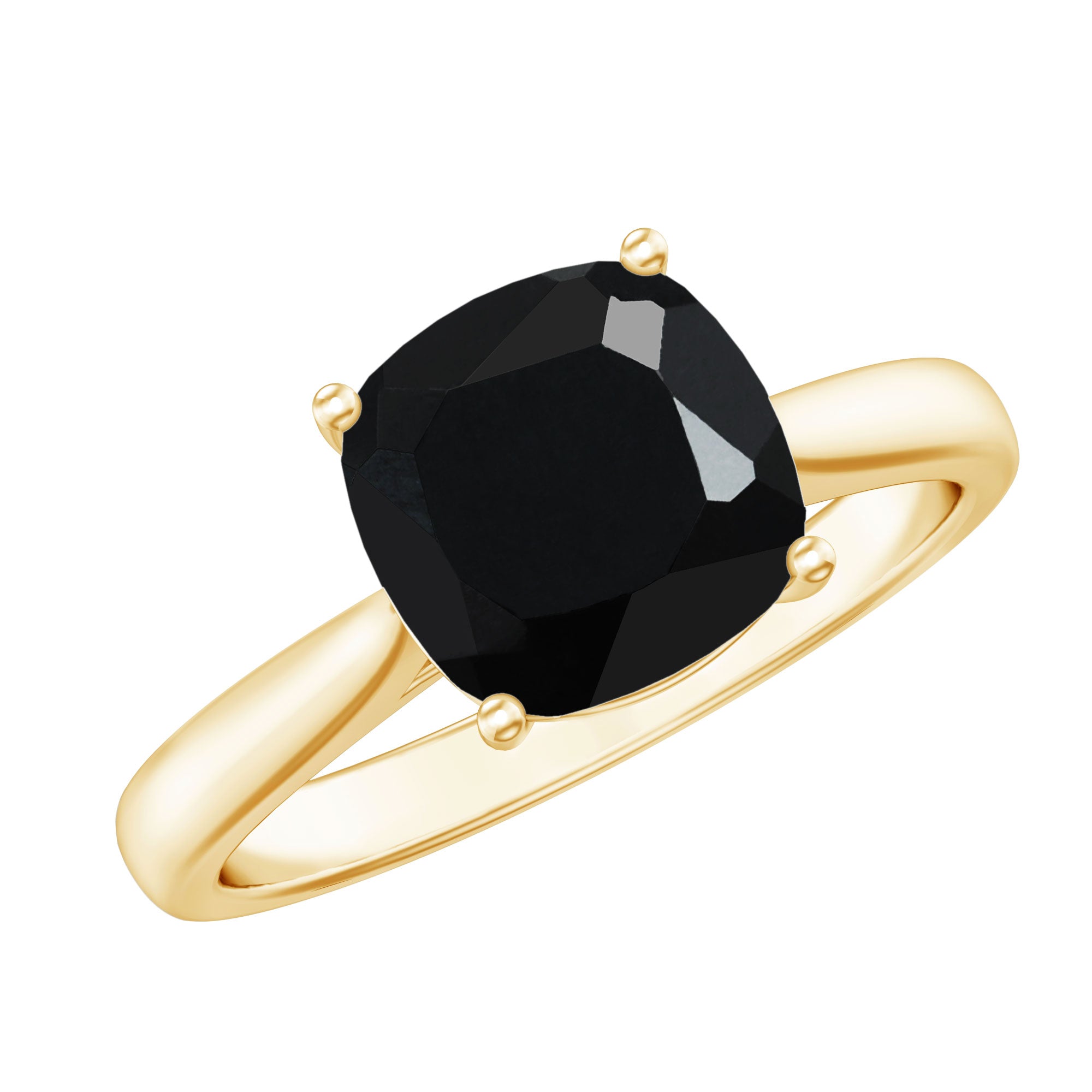 8MM Cushion Cut Black Onyx Solitaire Engagement Ring AAA - Rosec Jewels