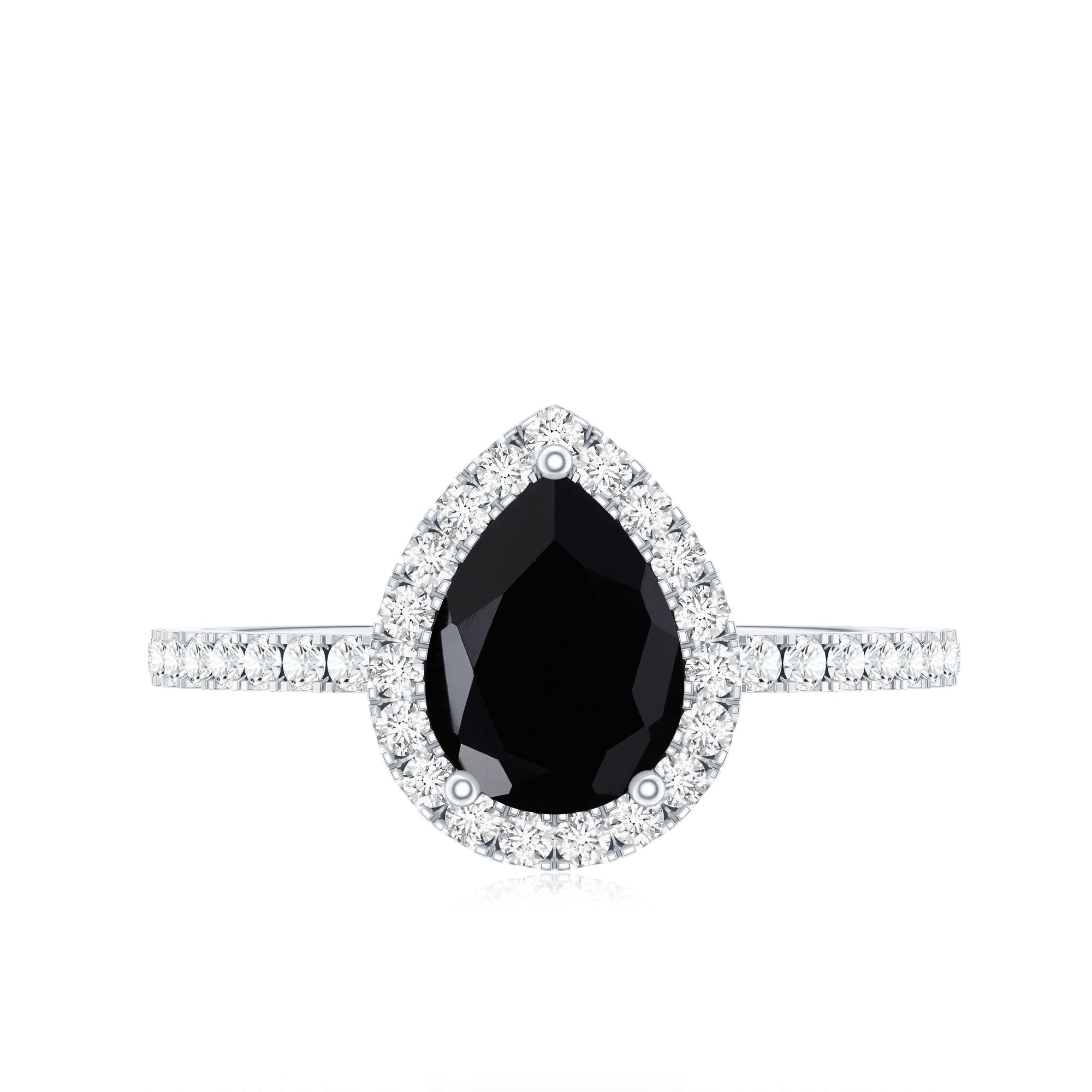 Natural Black Spinel Pear Shaped Engagement Ring with Diamond Halo AAA - Rosec Jewels