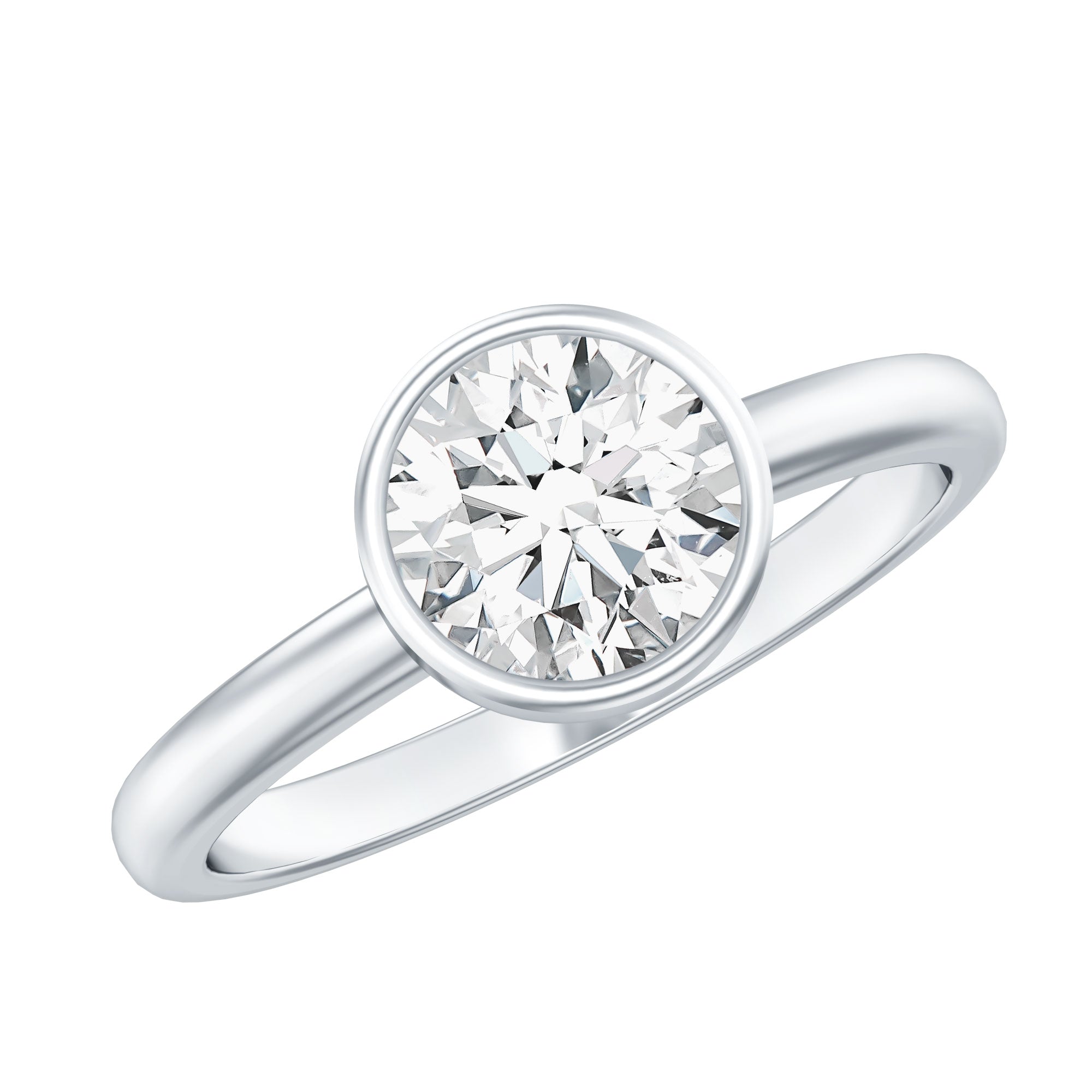 Bezel Set Moissanite Solitaire Ring For Engagement D-VS1 - Rosec Jewels
