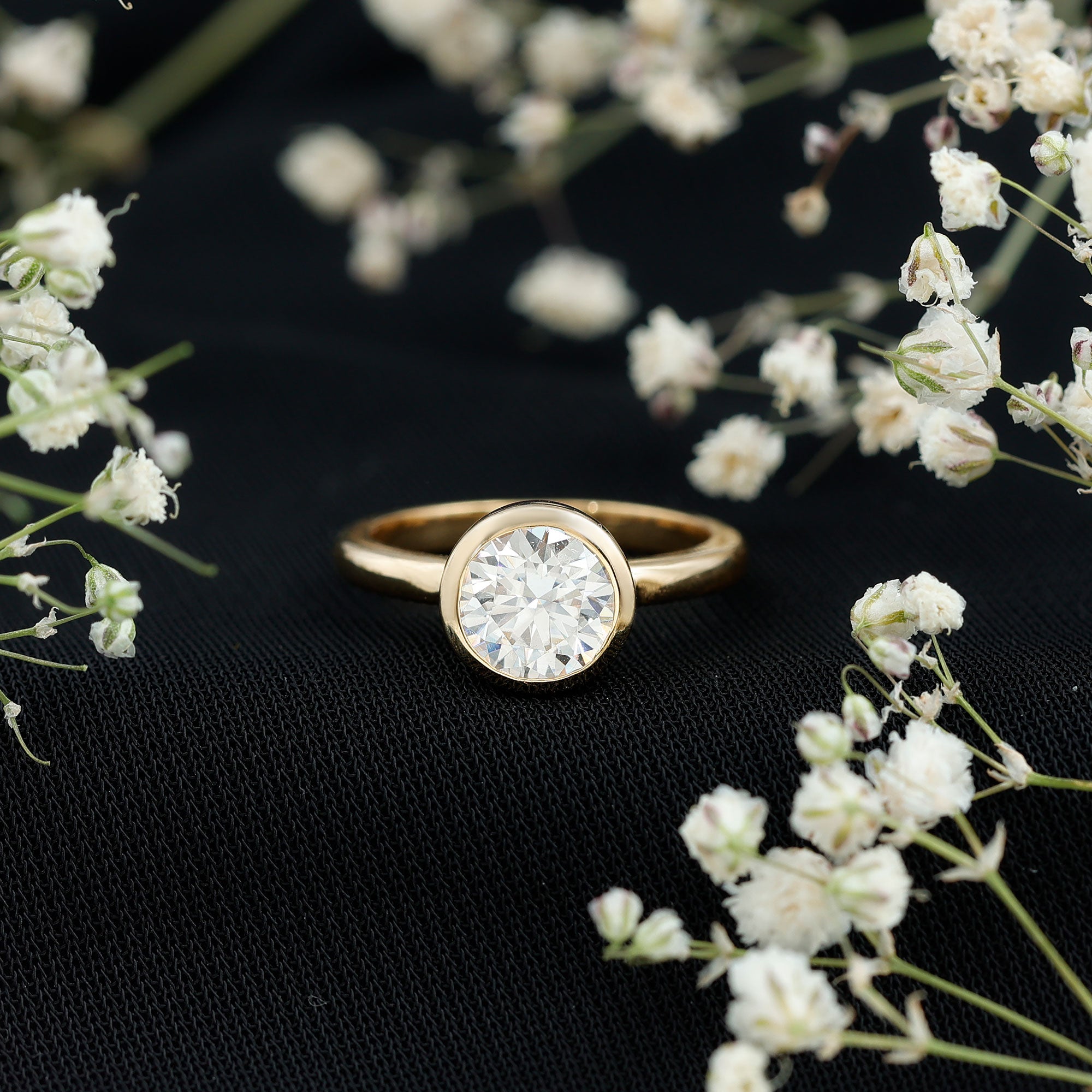 Bezel Set Moissanite Solitaire Ring For Engagement D-VS1 - Rosec Jewels