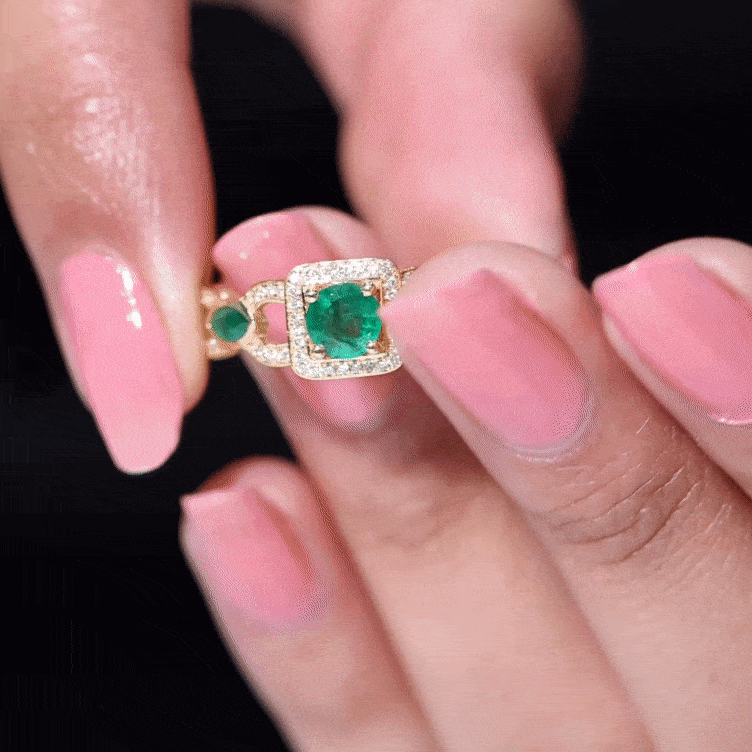 Vintage Style Emerald and Diamond Engagement Ring for Women AAA - Rosec Jewels
