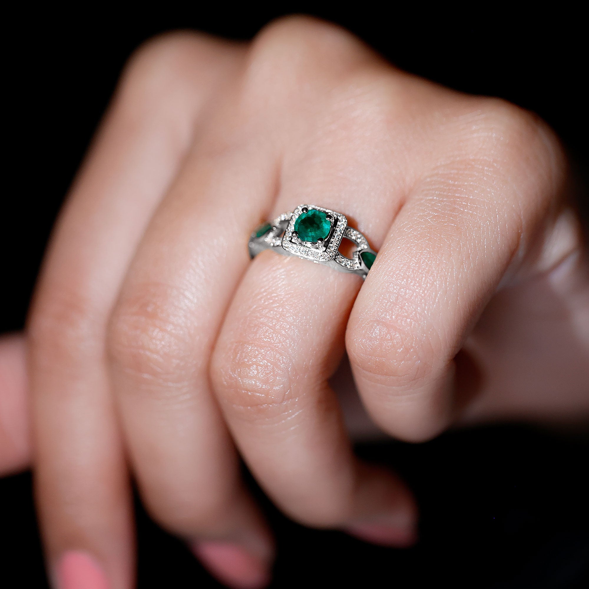 Vintage Style Emerald and Diamond Engagement Ring for Women AAA - Rosec Jewels
