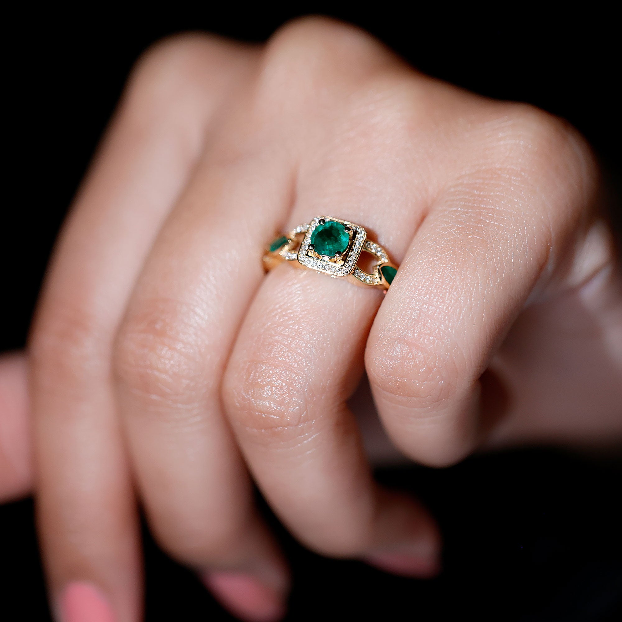 Vintage Style Emerald and Diamond Engagement Ring for Women AAA - Rosec Jewels