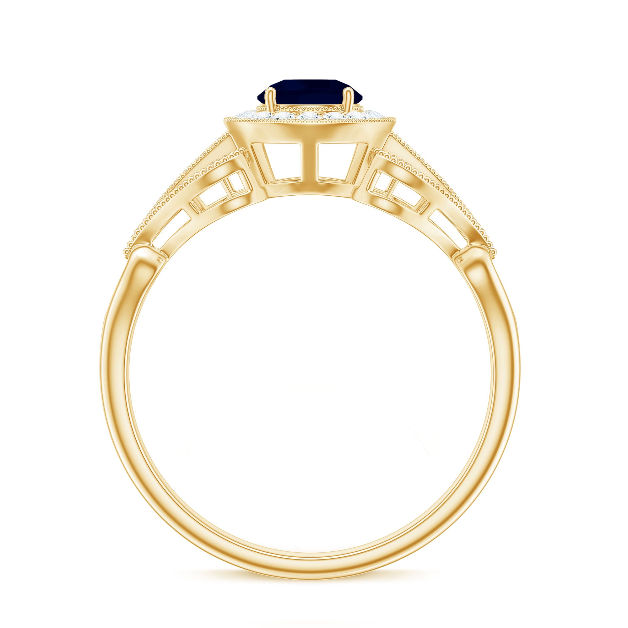 Vintage Looking Blue Sapphire with Diamond Halo Engagement Ring AAA - Rosec Jewels