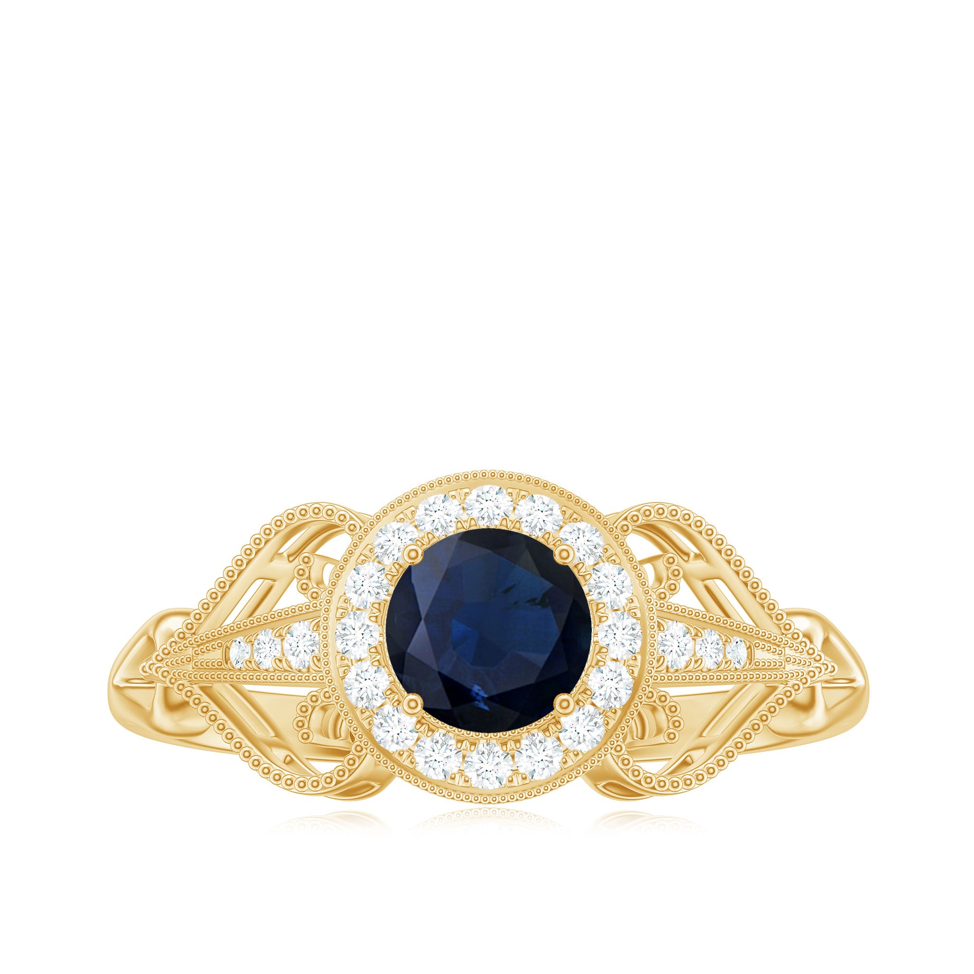 Vintage Looking Blue Sapphire with Diamond Halo Engagement Ring AAA - Rosec Jewels