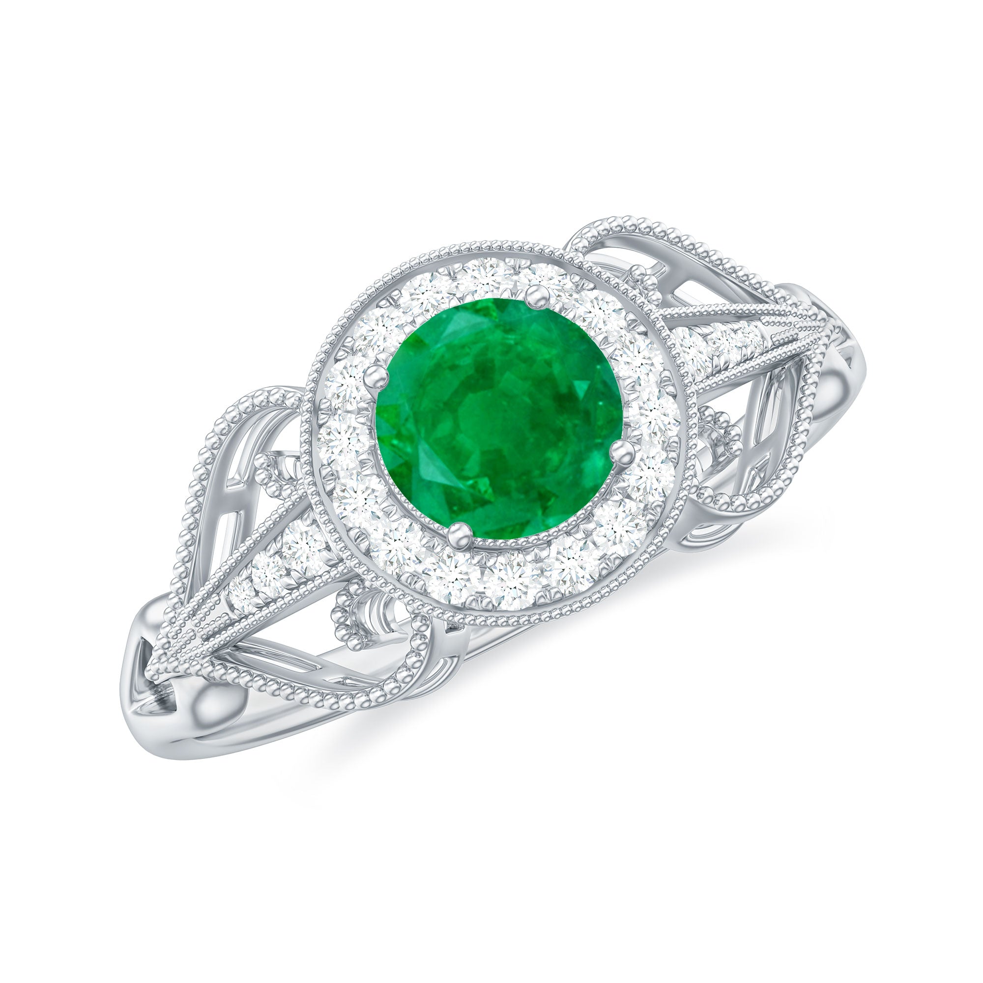 AAA Quality Emerald and Diamond Vintage Inspired Engagement Ring