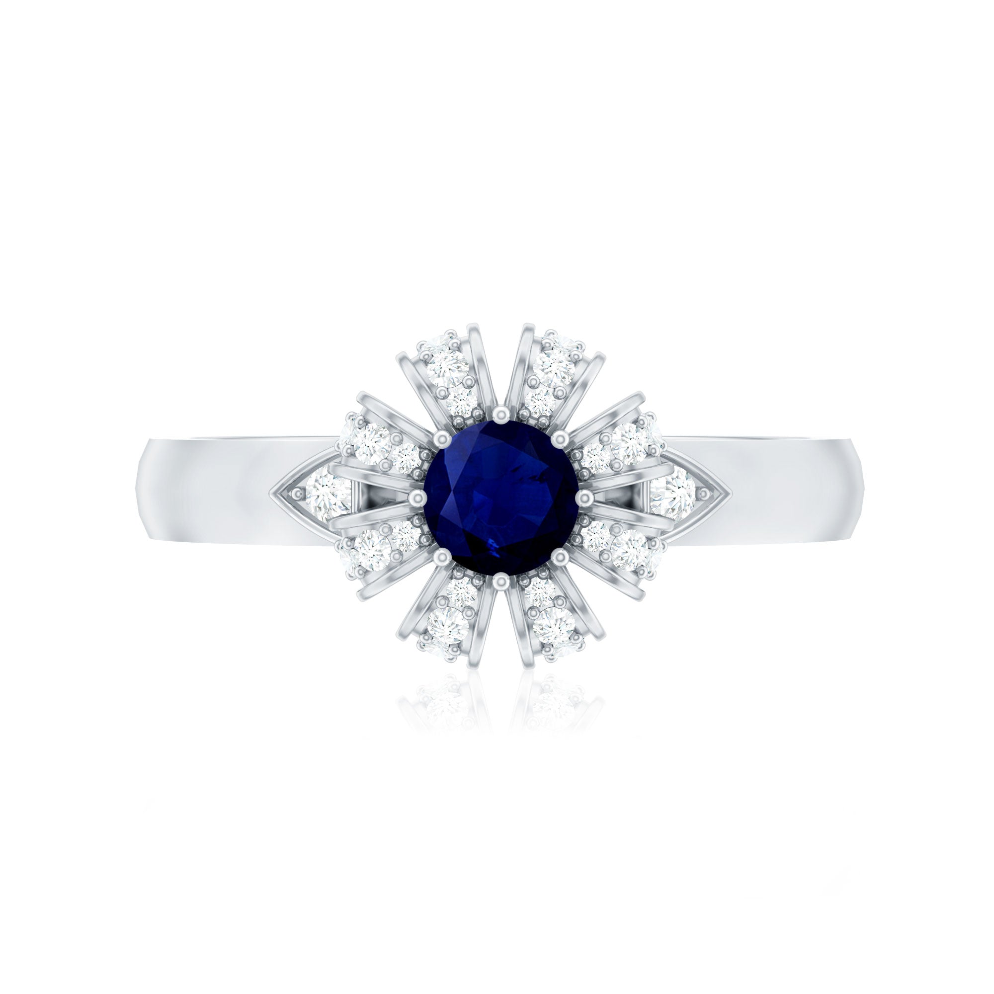 Real Blue Sapphire Flower Engagement Ring with Diamond AAA - Rosec Jewels