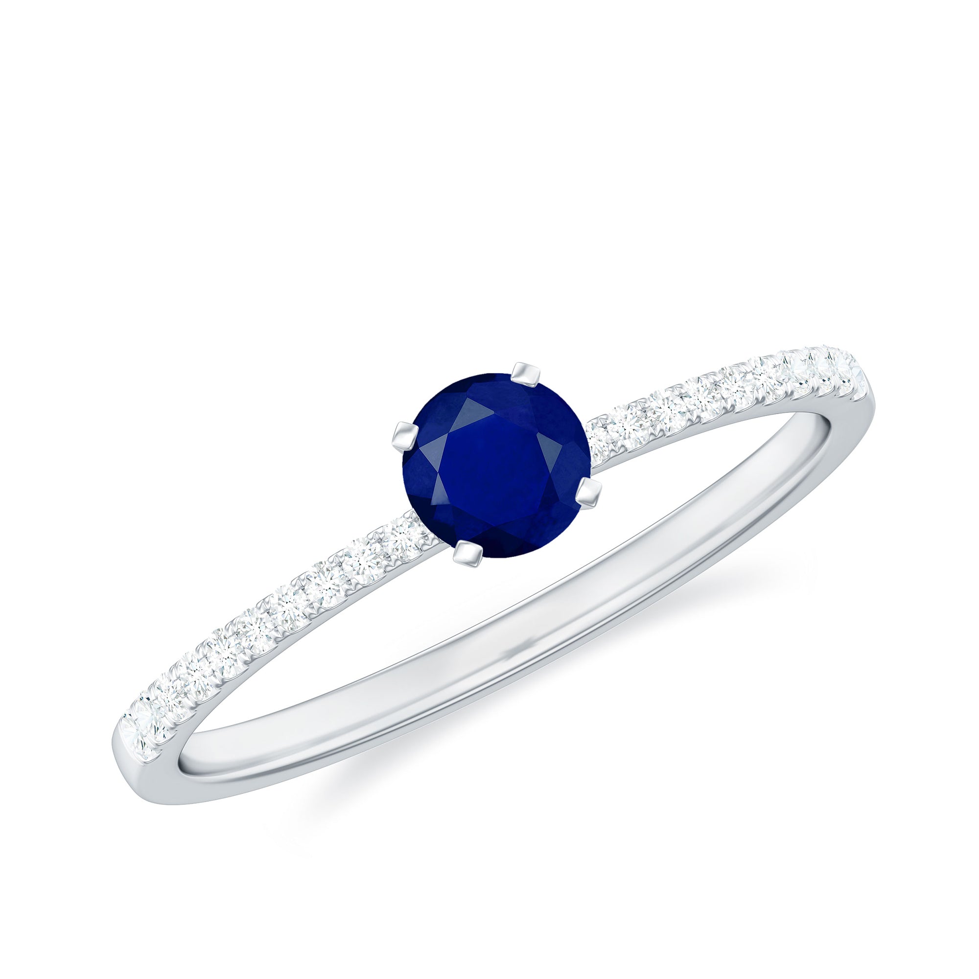 1/2 CT French Set Solitaire Blue Sapphire and Diamond Minimal Ring