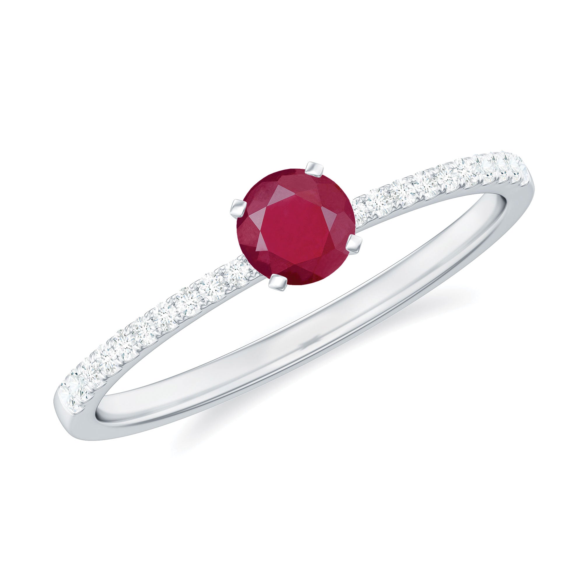 1/2 CT Round Ruby Solitaire Promise and Diamond Ring