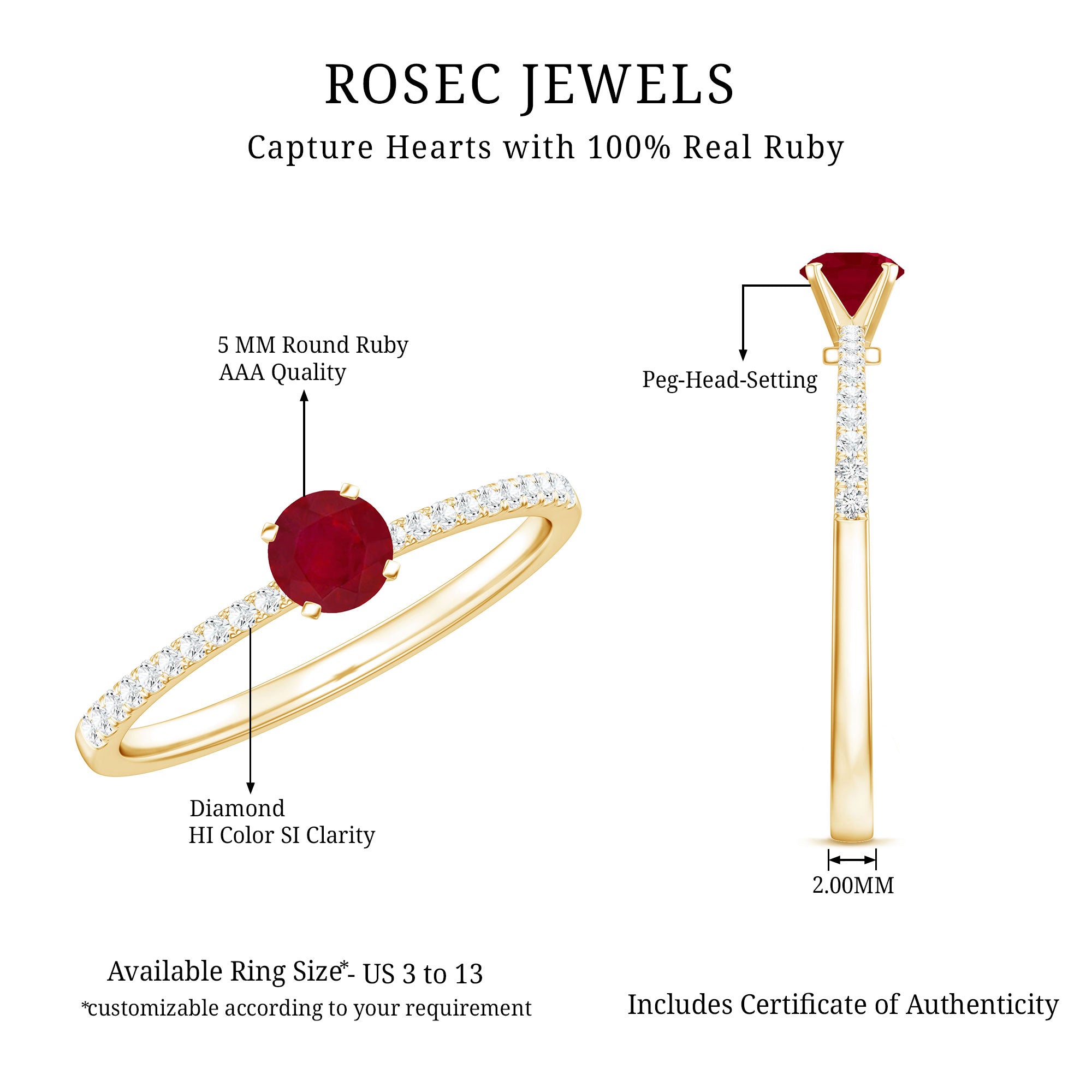 Natural 0.6 Carat Ruby Promise Ring with Diamond AAA - Rosec Jewels