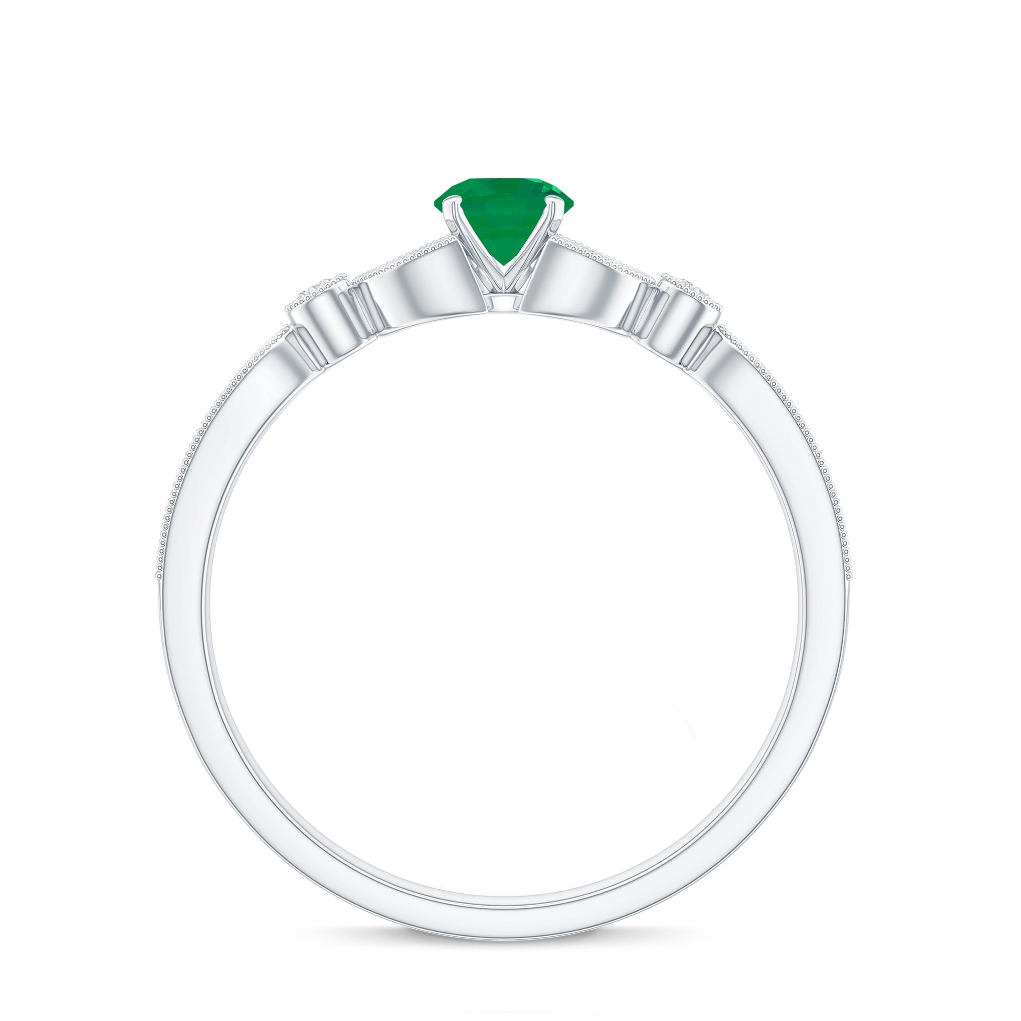 Natural Emerald Vintage Inspired Engagement Ring with Diamond AAA - Rosec Jewels