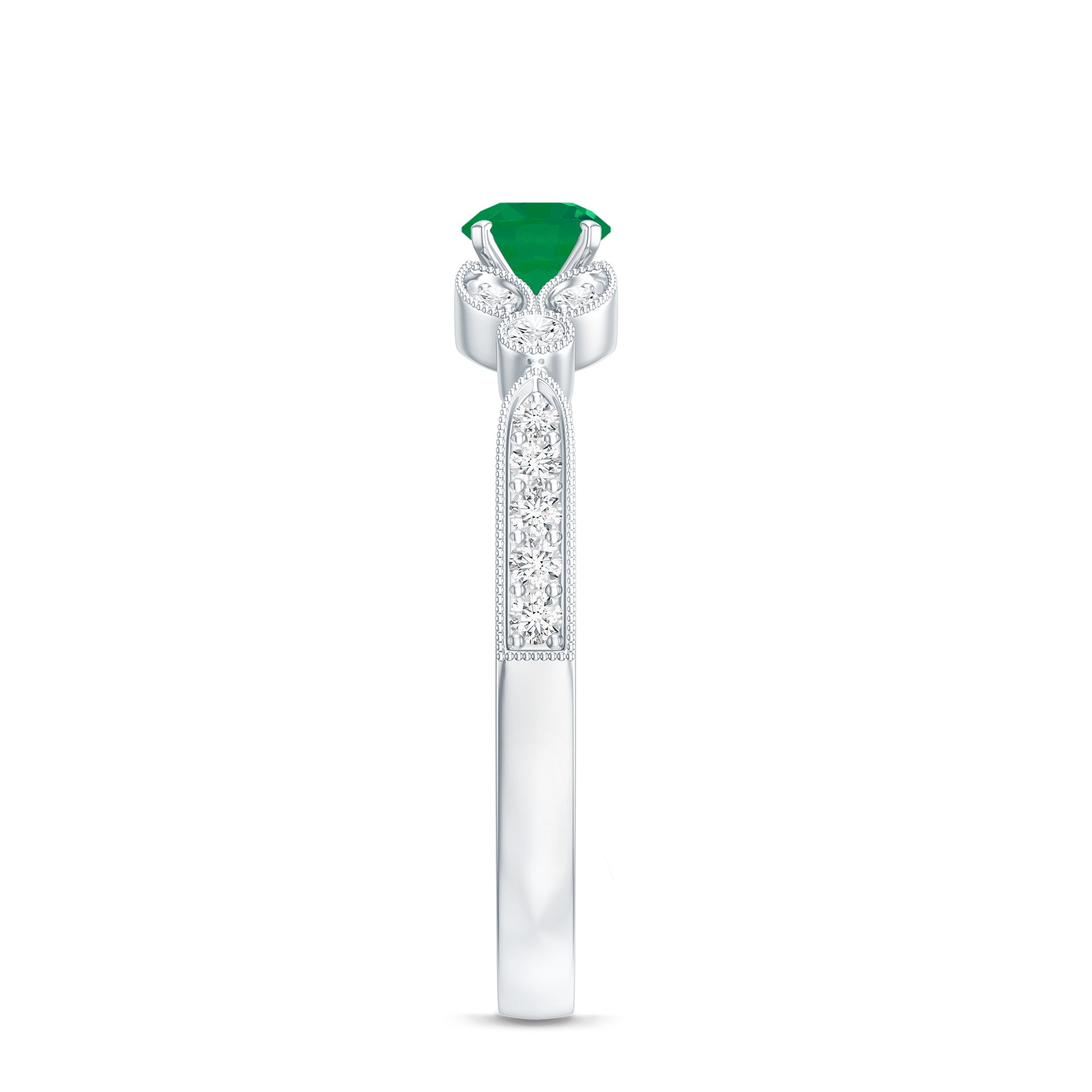 Natural Emerald Vintage Inspired Engagement Ring with Diamond AAA - Rosec Jewels