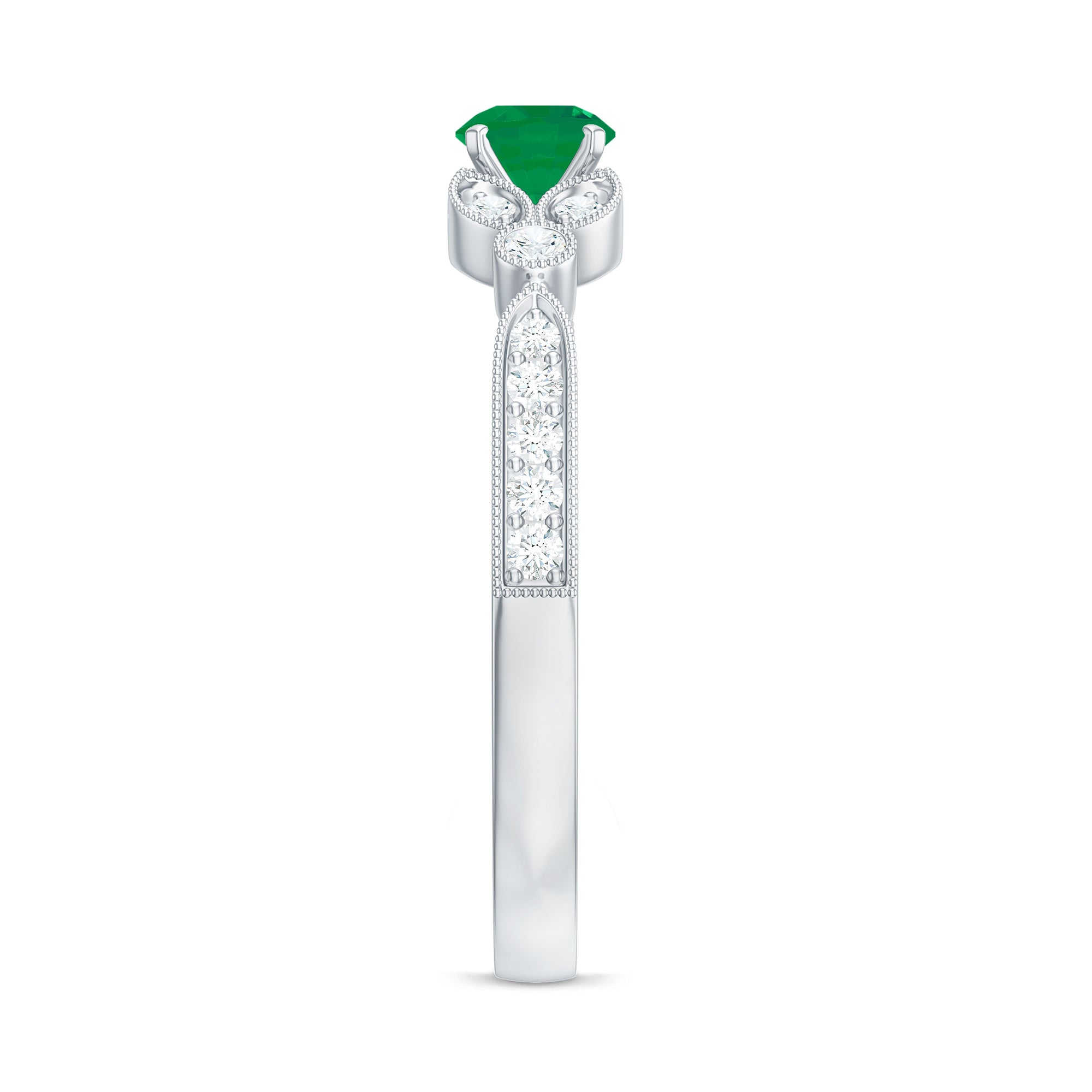 Rosec Jewels-Natural Emerald Vintage Inspired Engagement Ring with Diamond