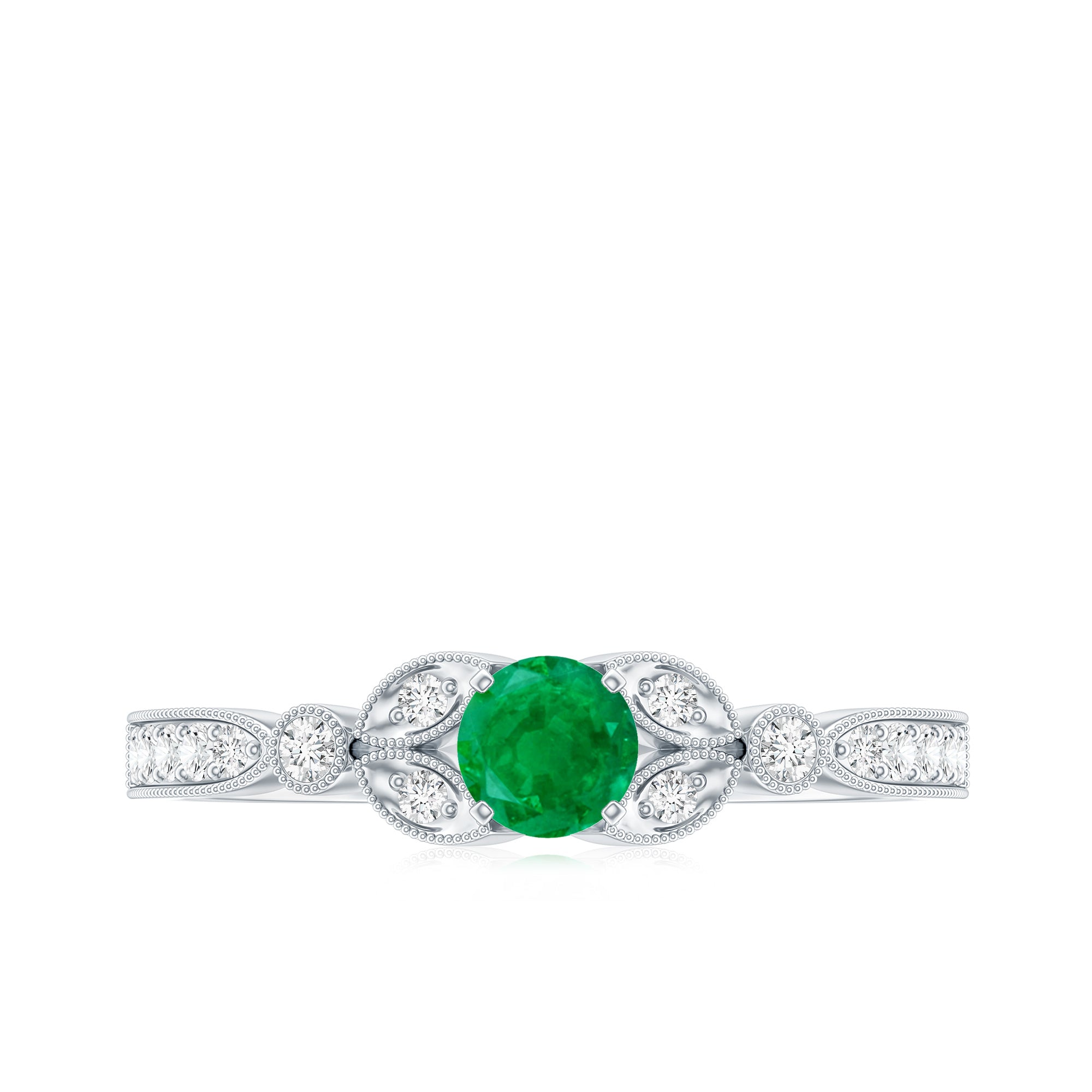 Natural Emerald Vintage Inspired Engagement Ring with Diamond AAA - Rosec Jewels