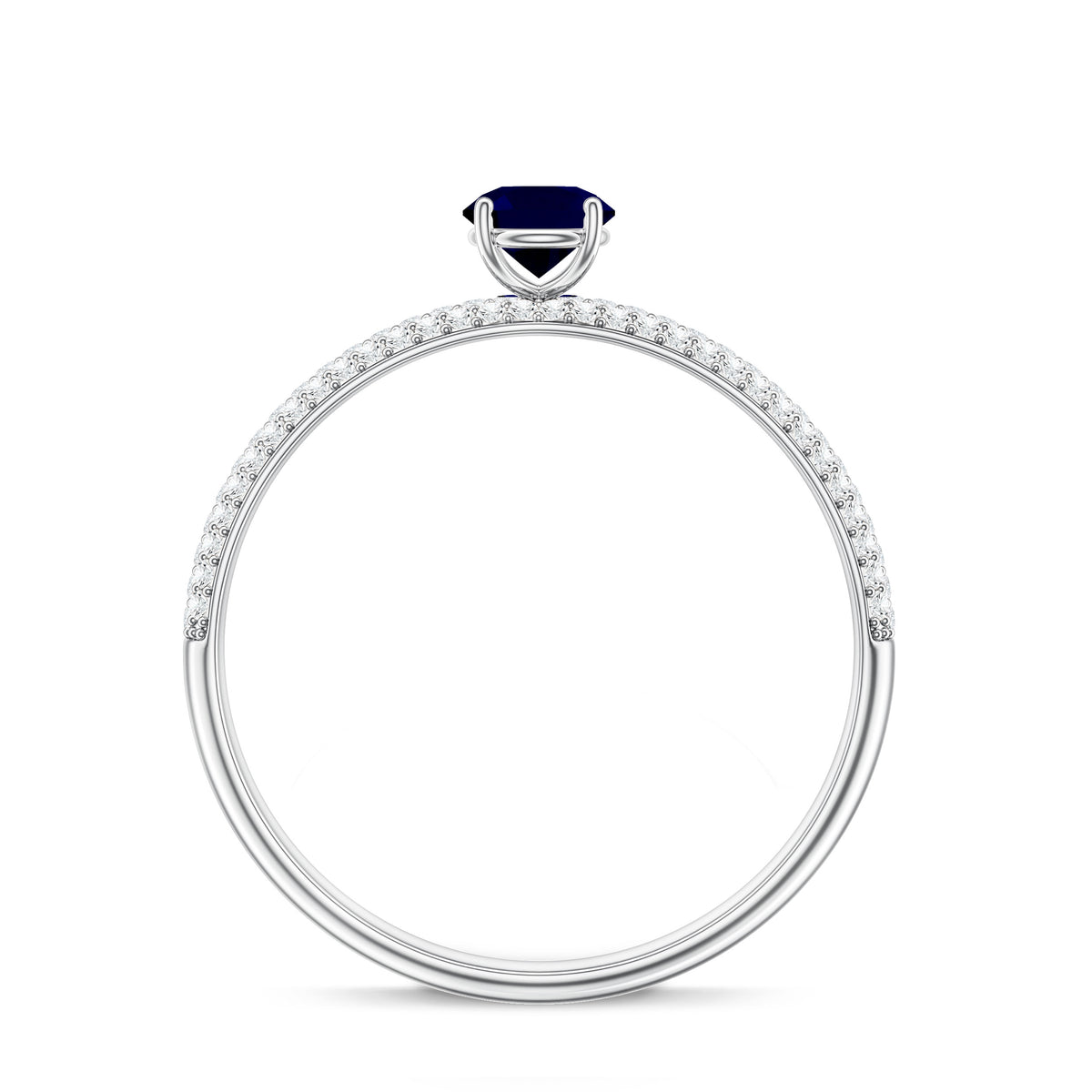 Genuine Blue Sapphire and Diamond Side Stone Engagement Ring AAA - Rosec Jewels