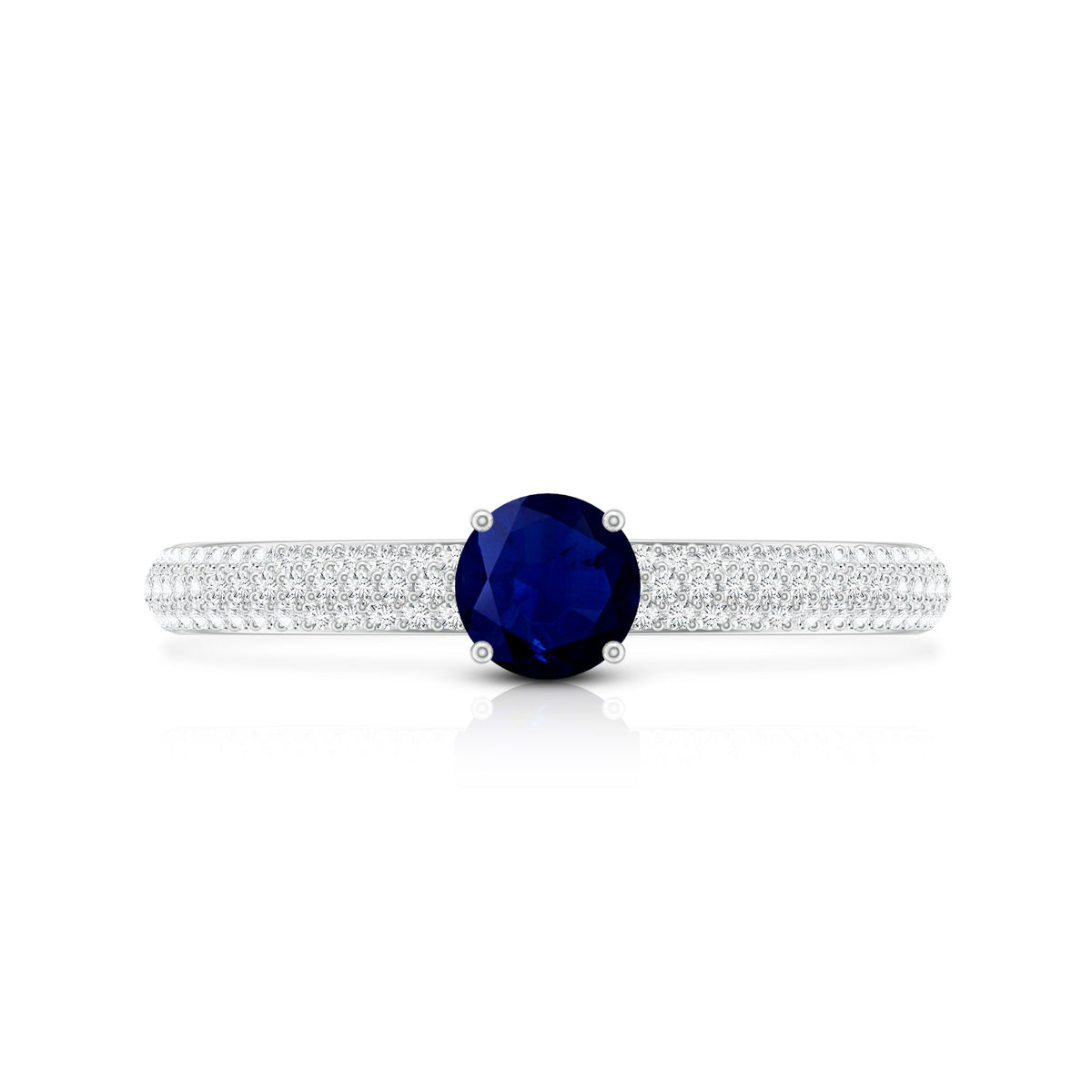 Genuine Blue Sapphire and Diamond Side Stone Engagement Ring AAA - Rosec Jewels