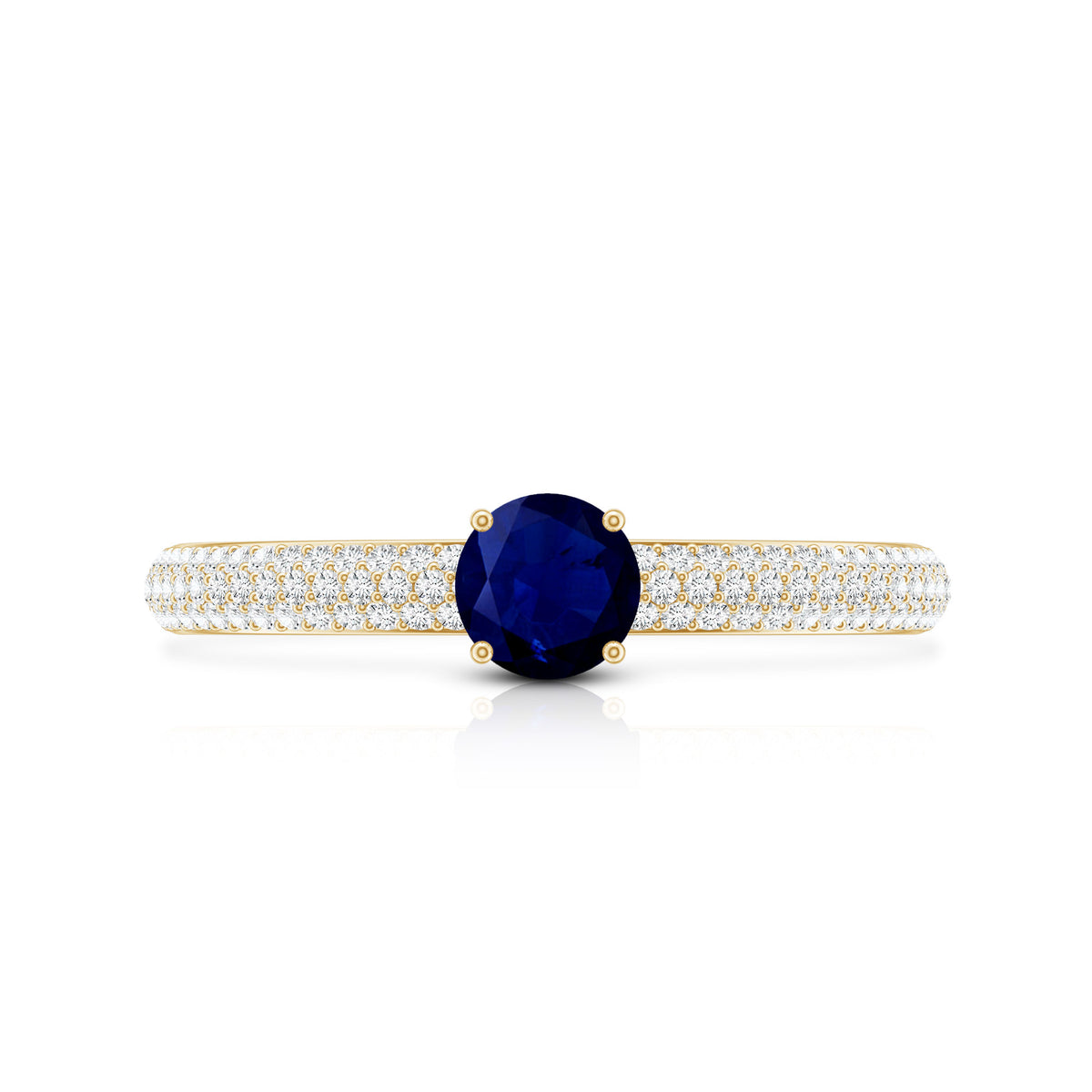 Genuine Blue Sapphire and Diamond Side Stone Engagement Ring AAA - Rosec Jewels