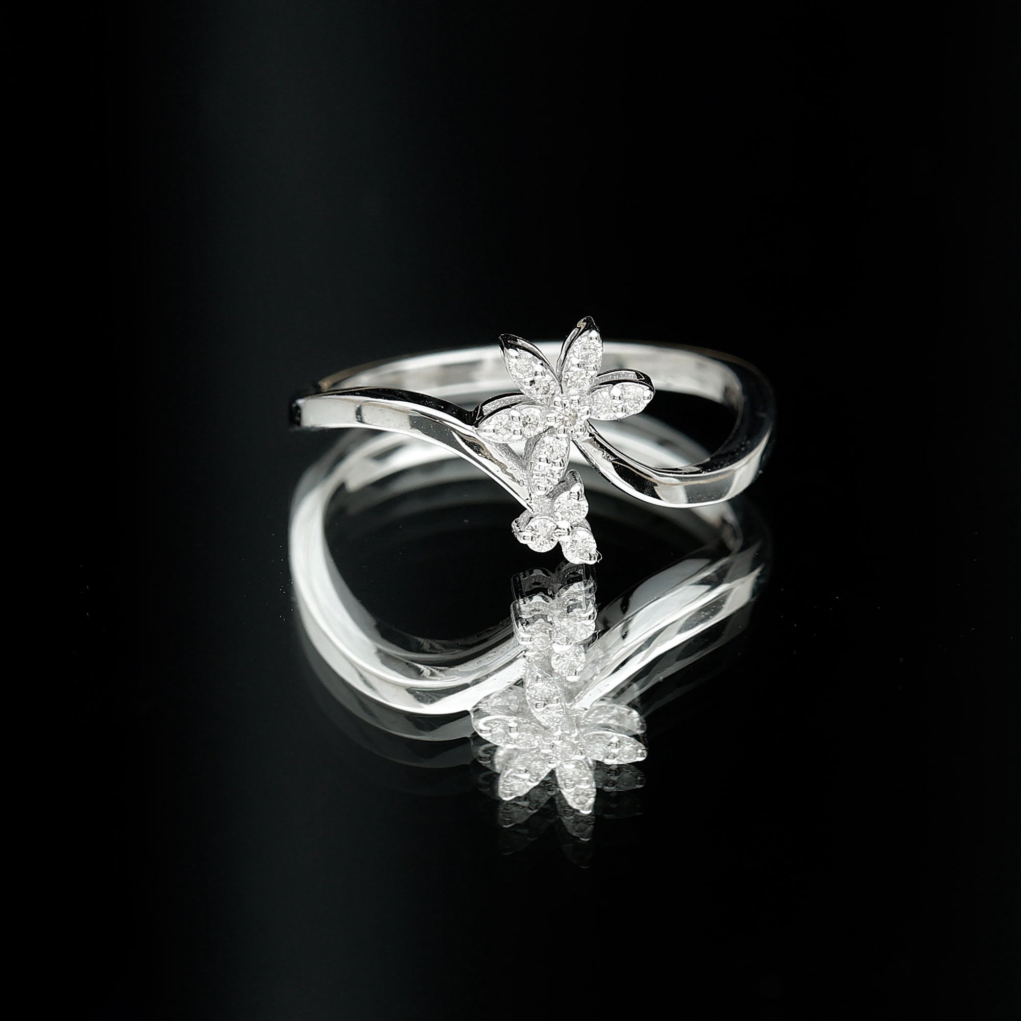 Diamond Floral Ring with Curved Shank Natural - ( HI-SI ) - Rosec Jewels
