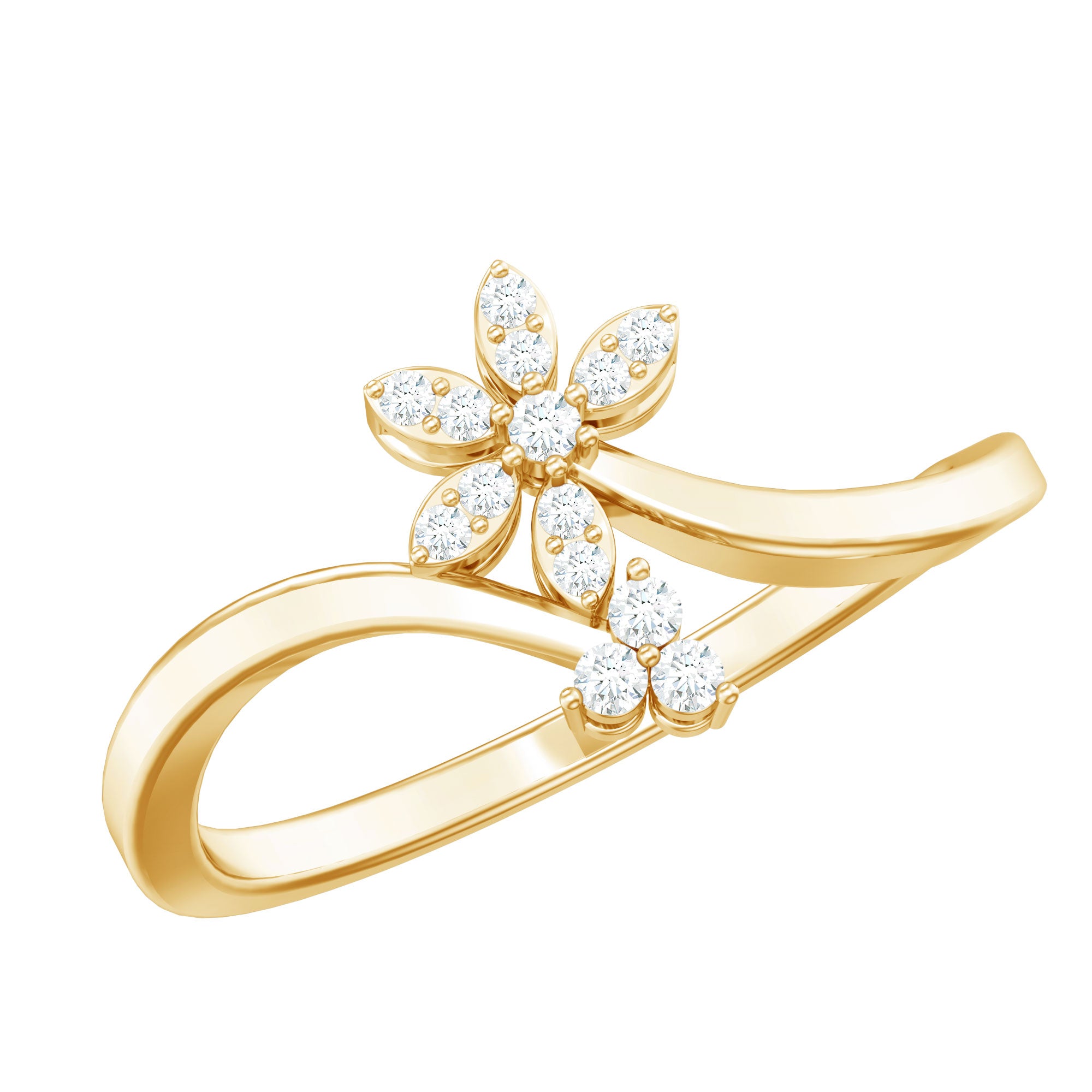 Diamond Floral Ring with Curved Shank Natural - ( HI-SI ) - Rosec Jewels