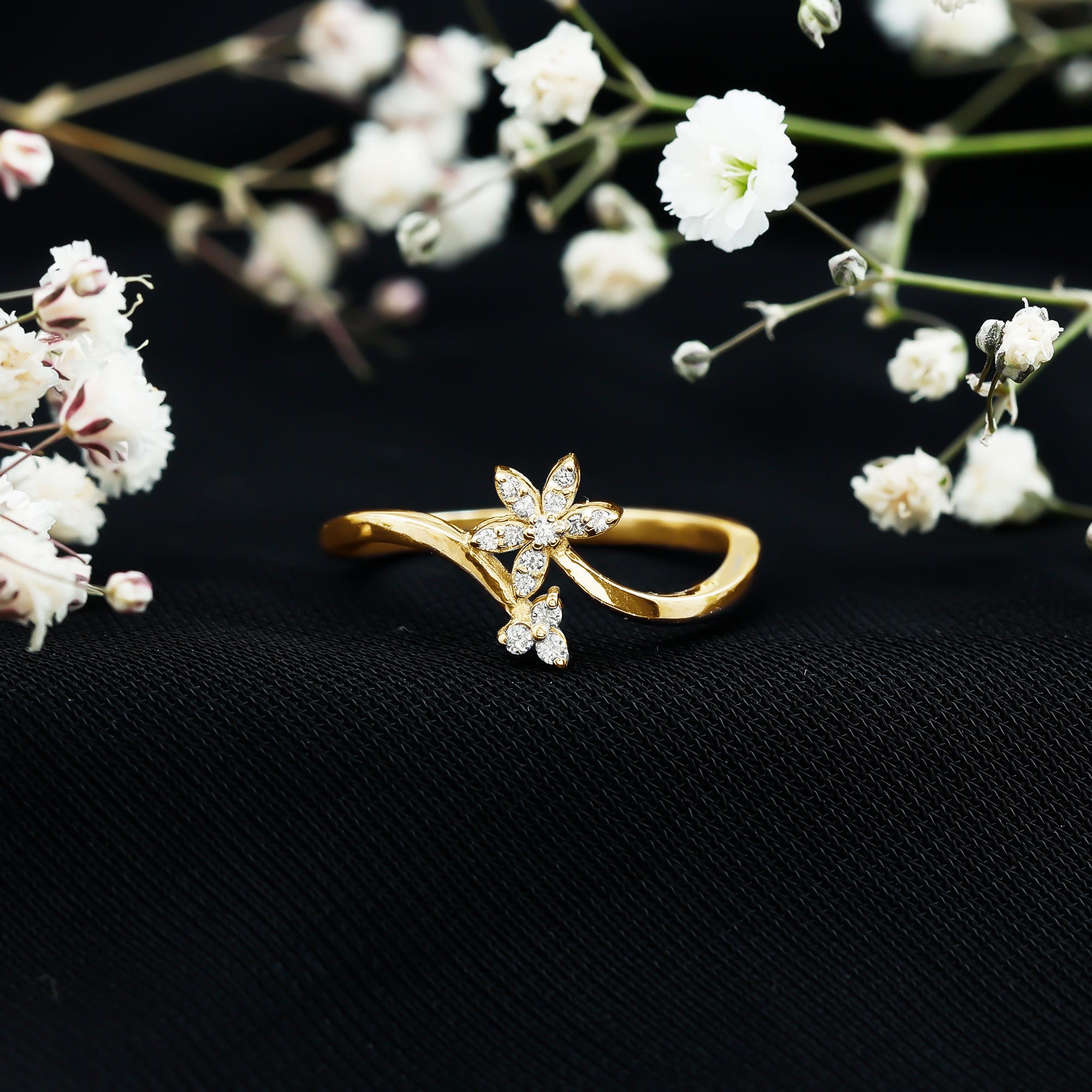 Diamond Floral Ring with Curved Shank Natural - ( HI-SI ) - Rosec Jewels