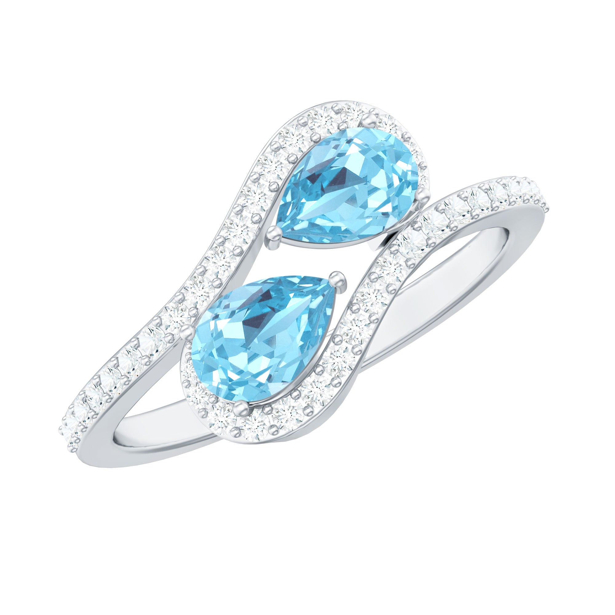 0.7 Carat Aquamarine Two Stone Engagement Ring with Diamond AAA - Rosec Jewels