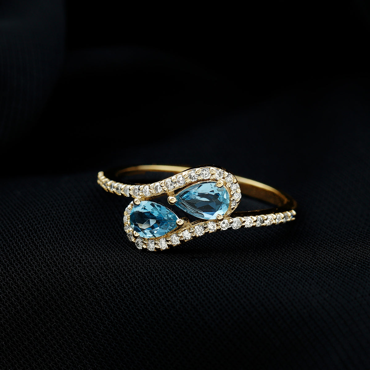 Genuine Aquamarine Two Stone Engagement Ring with Diamond AAA - Rosec Jewels