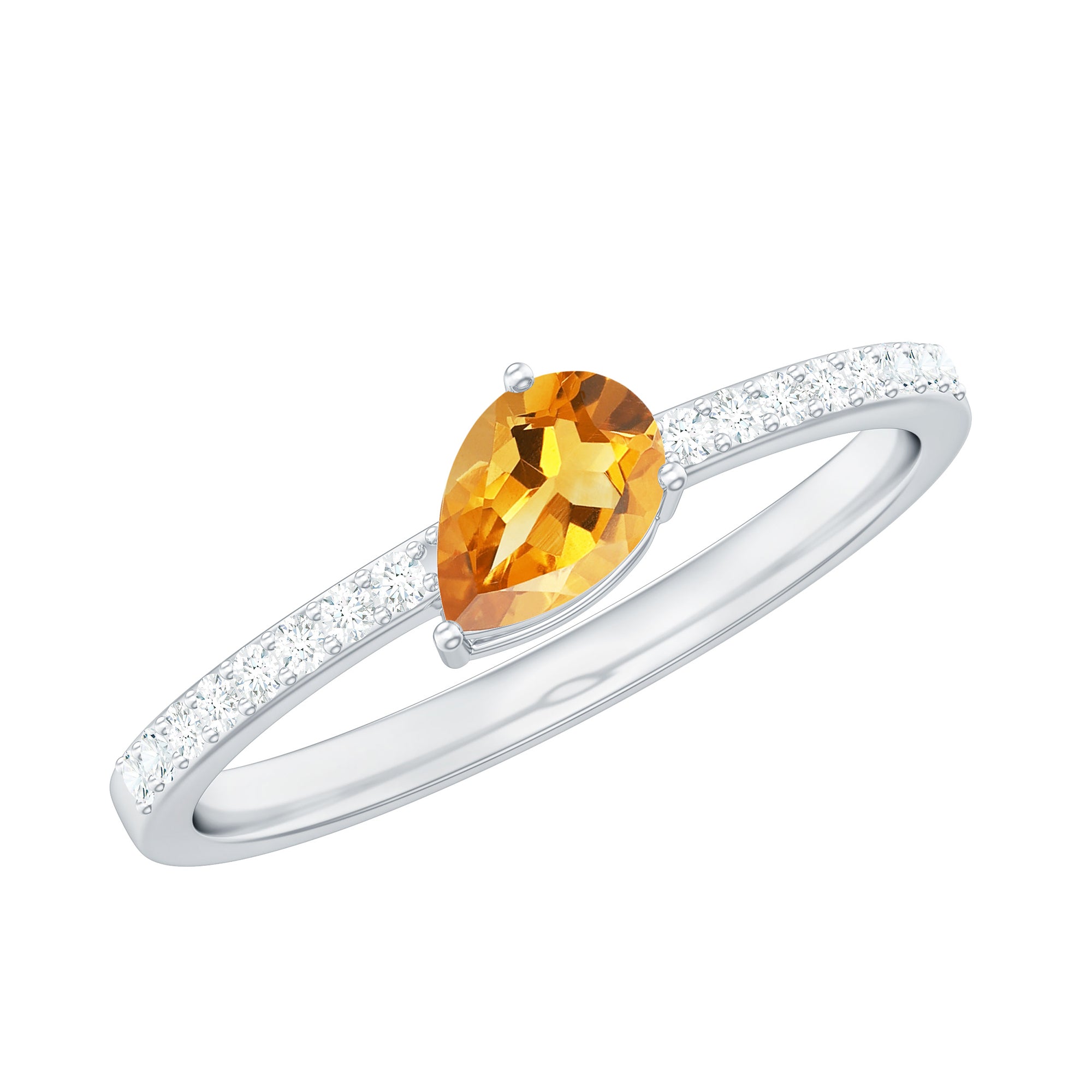 Real Citrine Solitaire Promise Ring with Diamond Side Stones