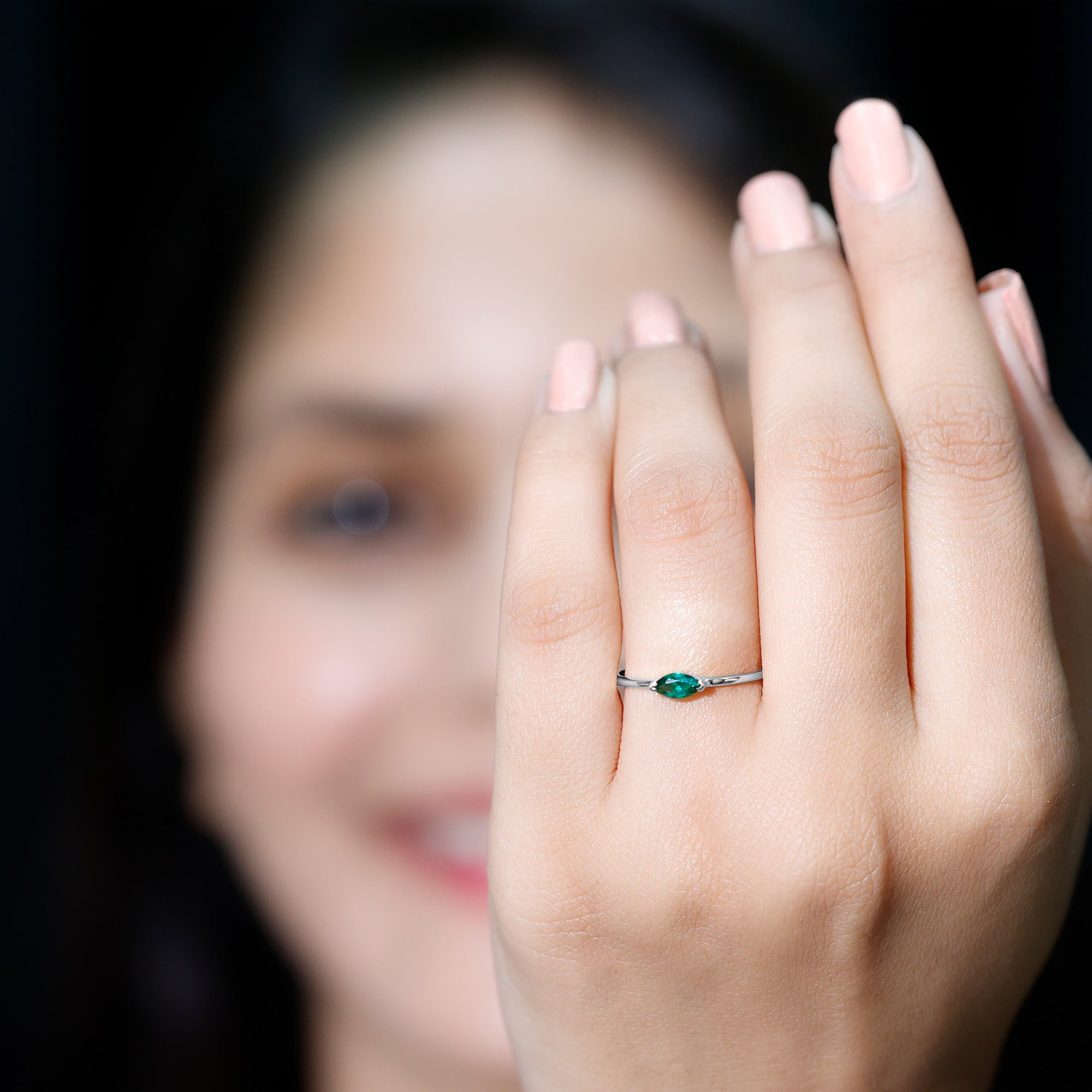 4X8 MM Marquise Lab Grown Emerald East West Promise Ring AAAA - Rosec Jewels