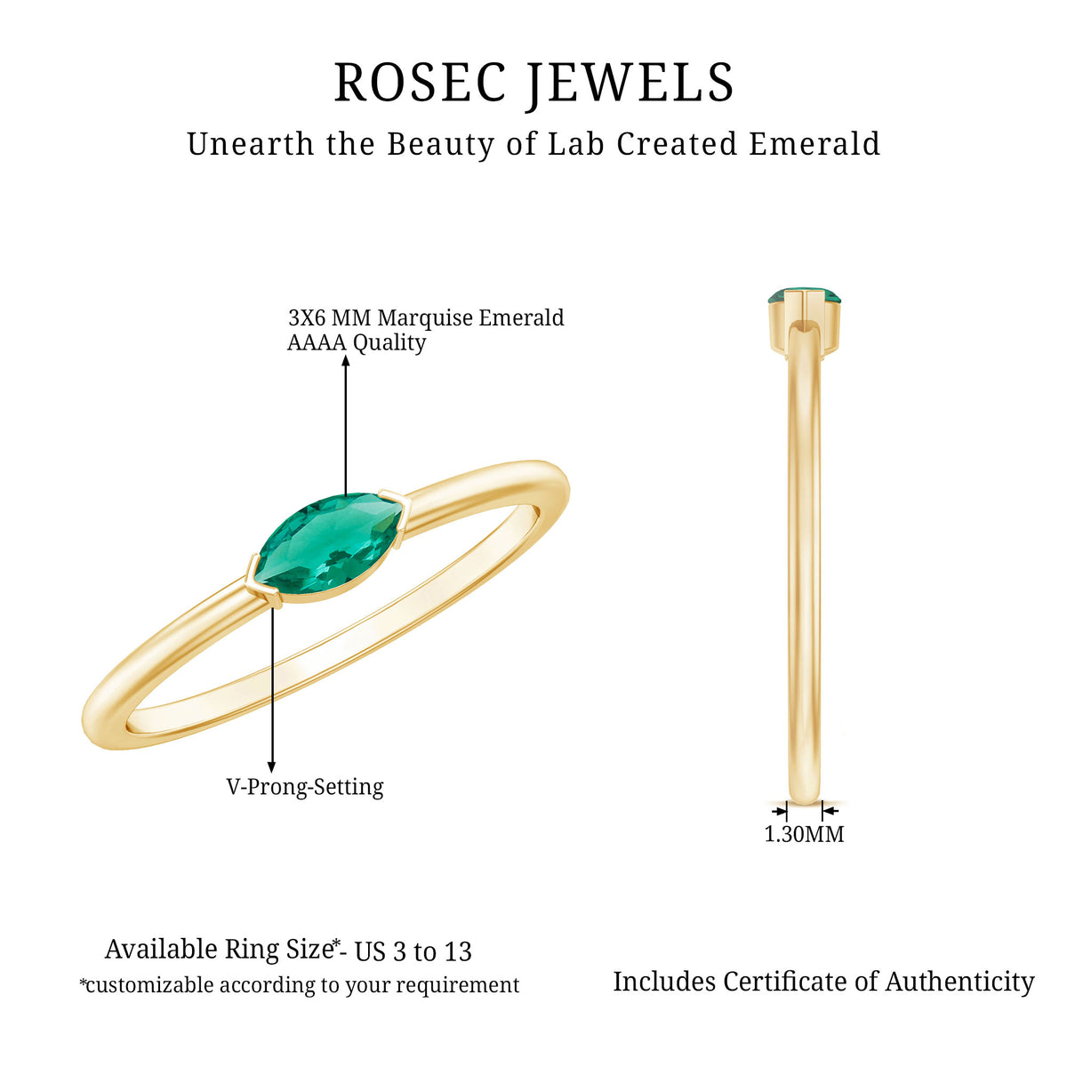 4X8 MM Marquise Lab Grown Emerald East West Promise Ring AAAA - Rosec Jewels