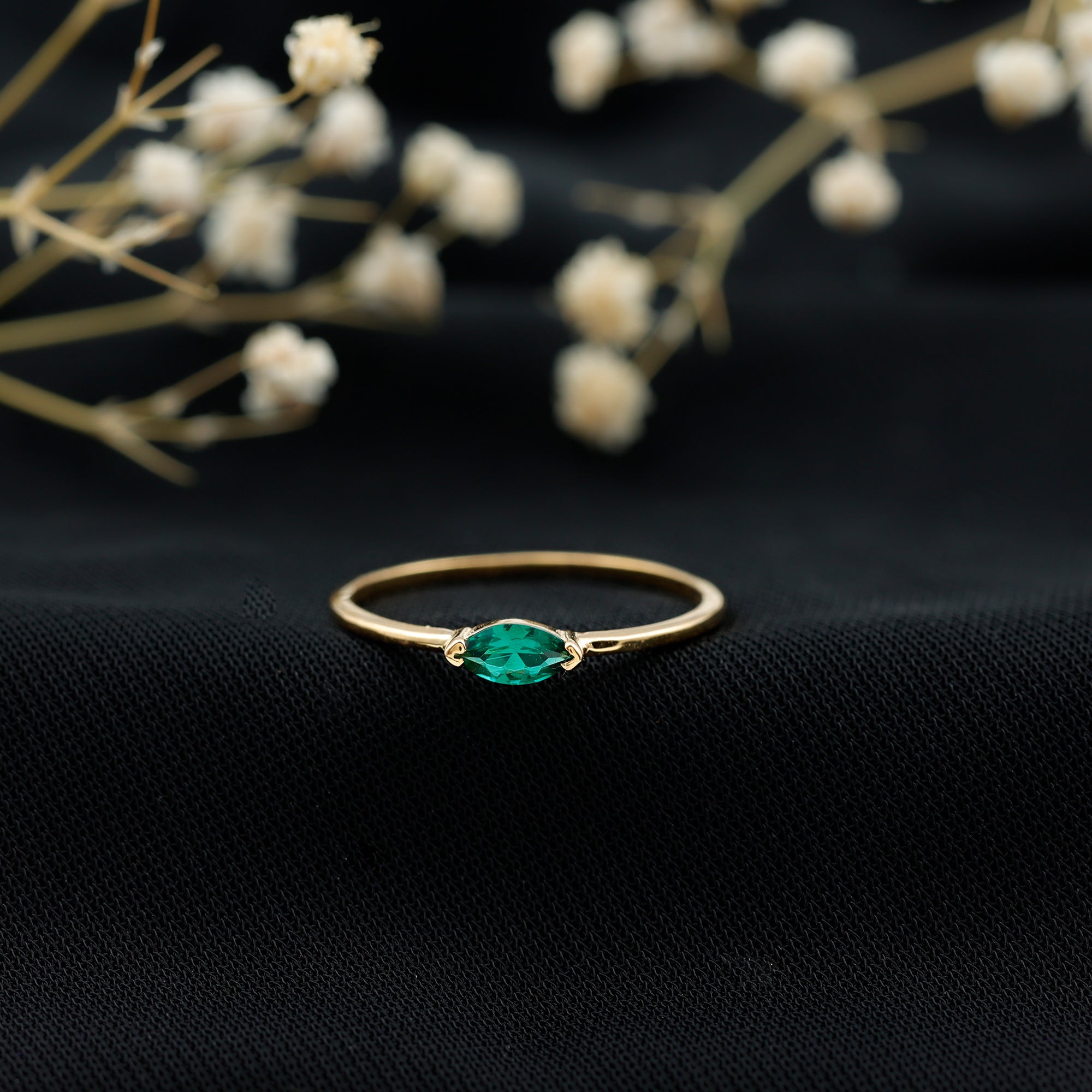 4X8 MM Marquise Lab Grown Emerald East West Promise Ring AAAA - Rosec Jewels
