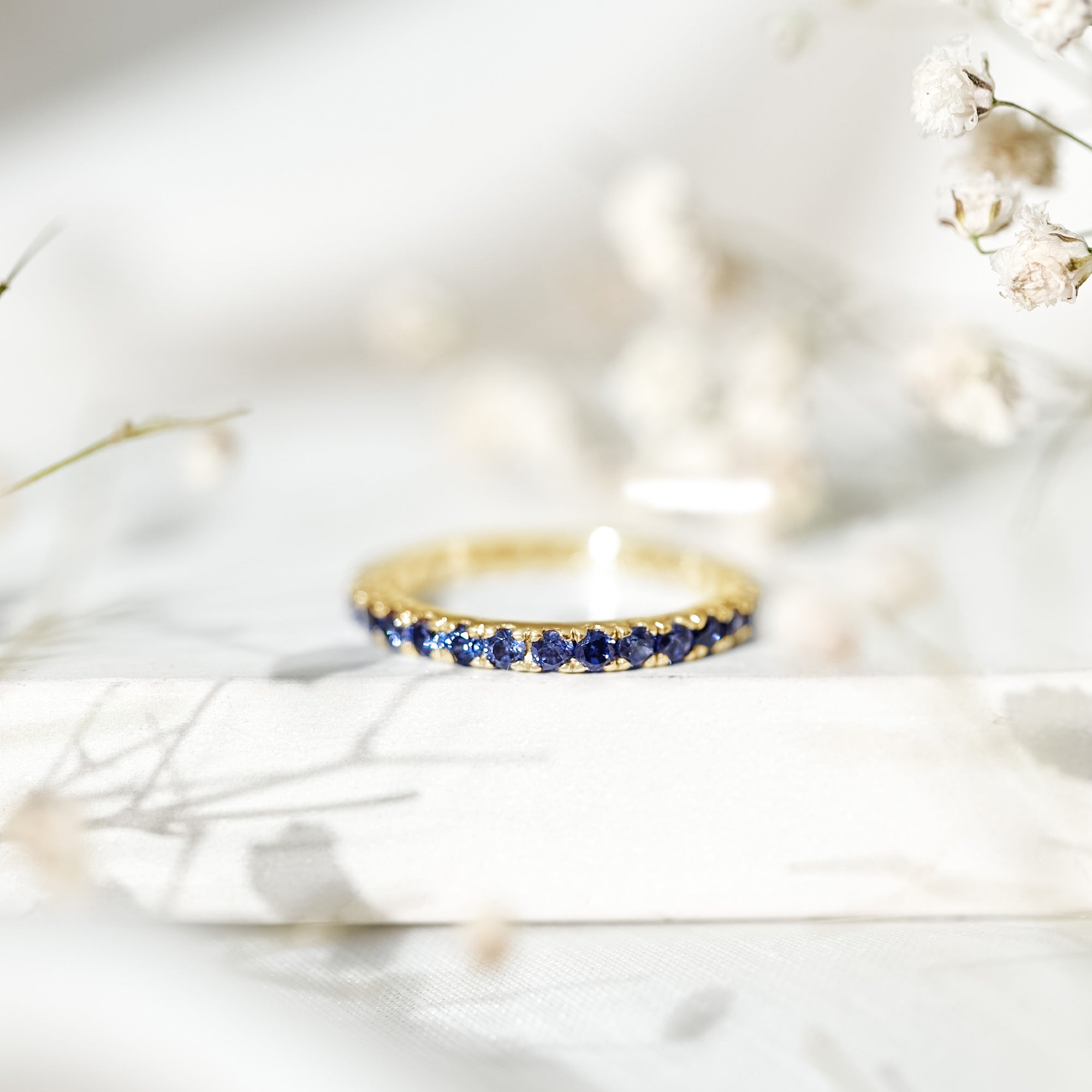 Certified Lab Created Blue Sapphire Full Eternity Stackable Ring AAAA - Rosec Jewels