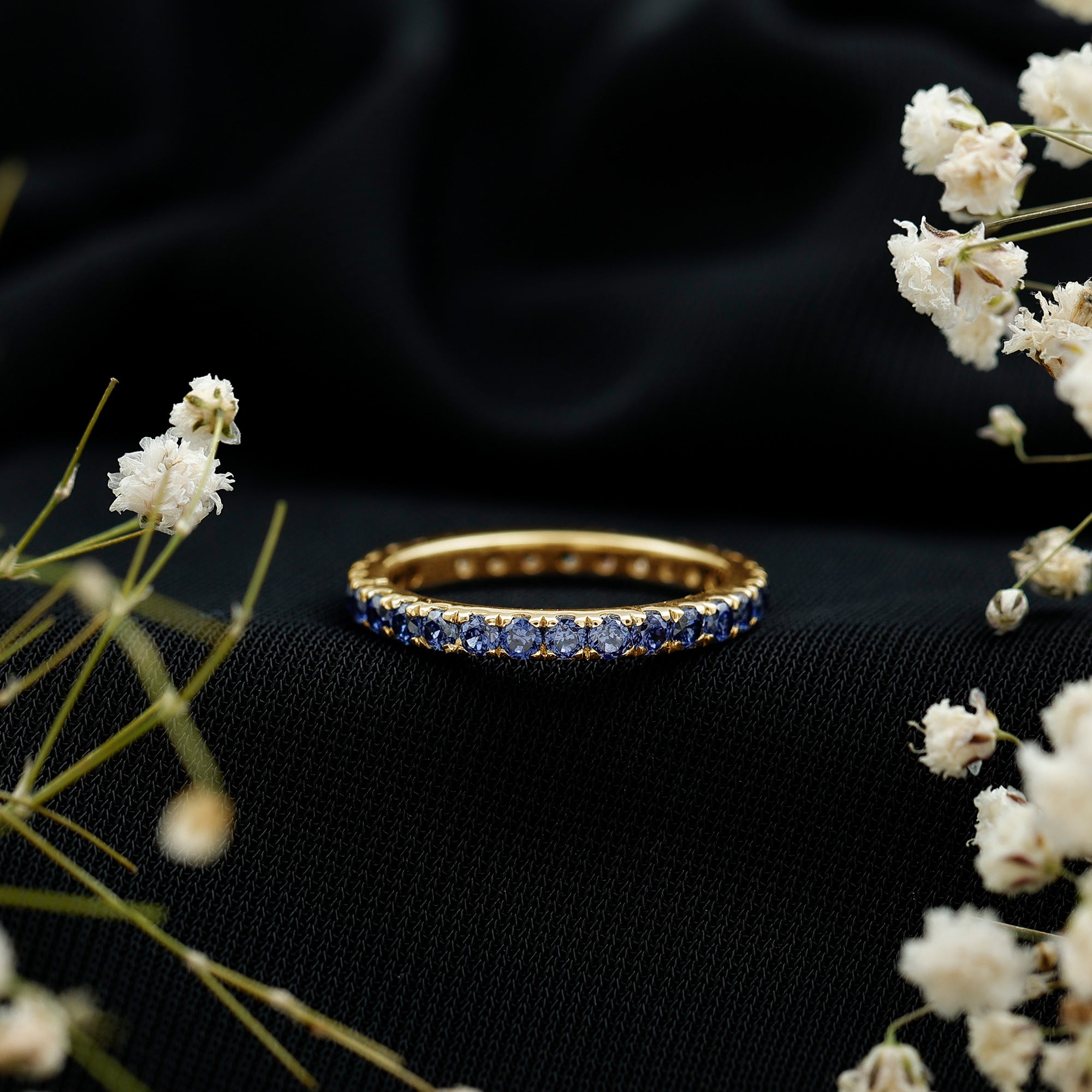 Certified Lab Created Blue Sapphire Full Eternity Stackable Ring AAAA - Rosec Jewels
