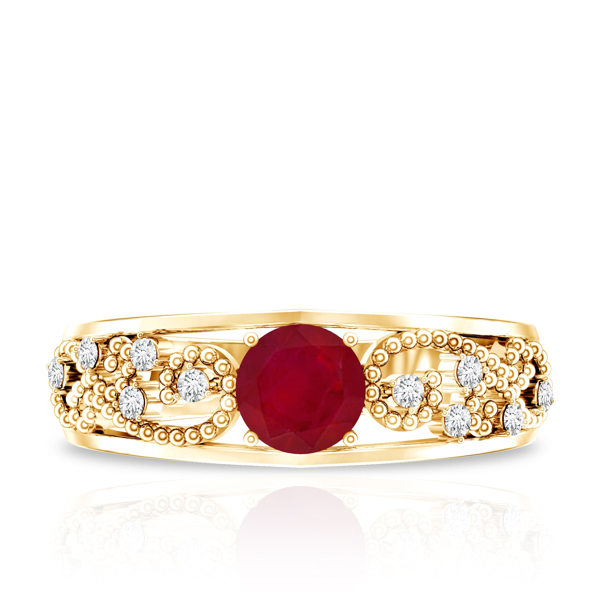 Natural 0.6 Carat Ruby Vintage Looking Engagement Ring with Diamond AAA - Rosec Jewels