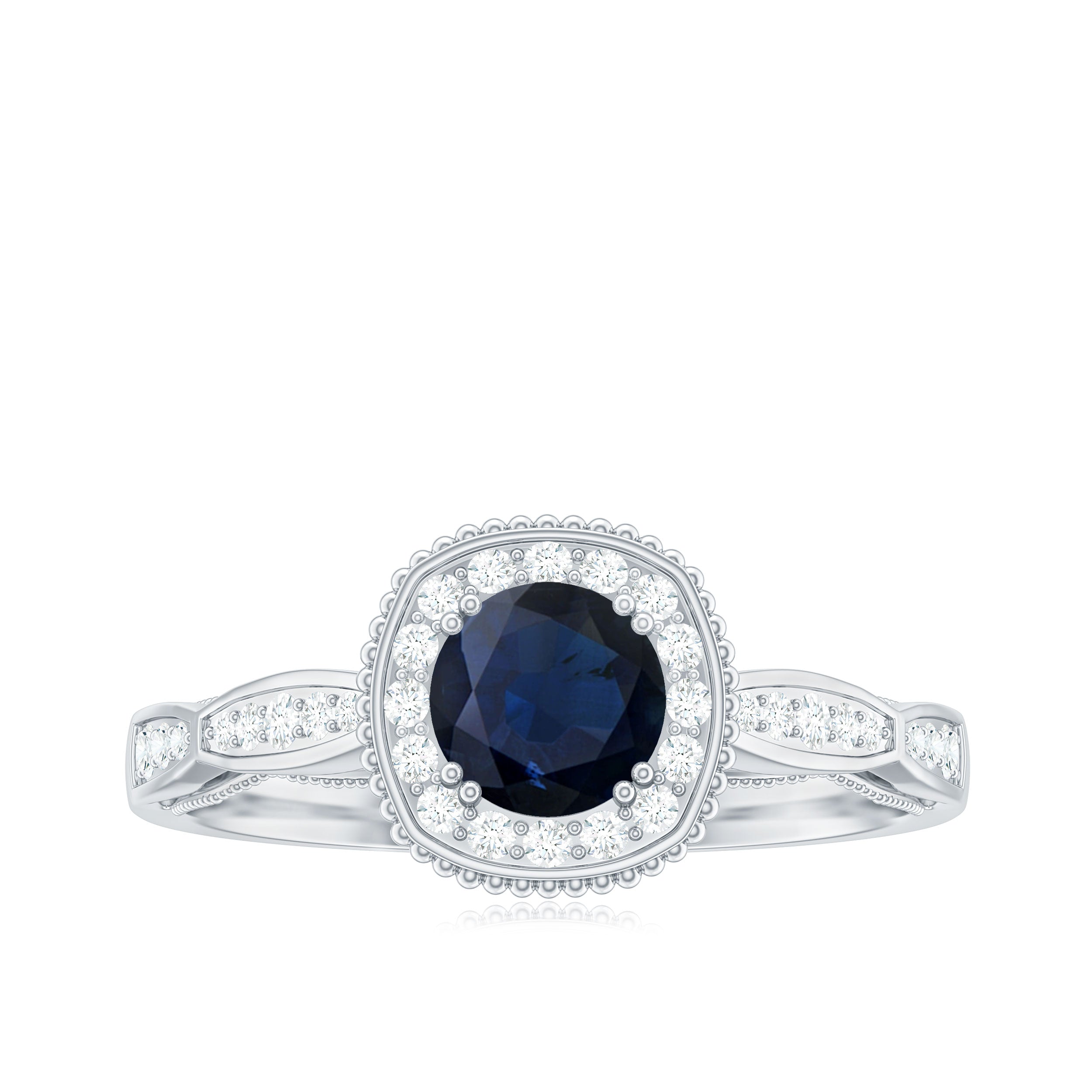 Rosec Jewels-Round 0.9 Carat Blue Sapphire Antique Engagement Ring with Diamond Halo