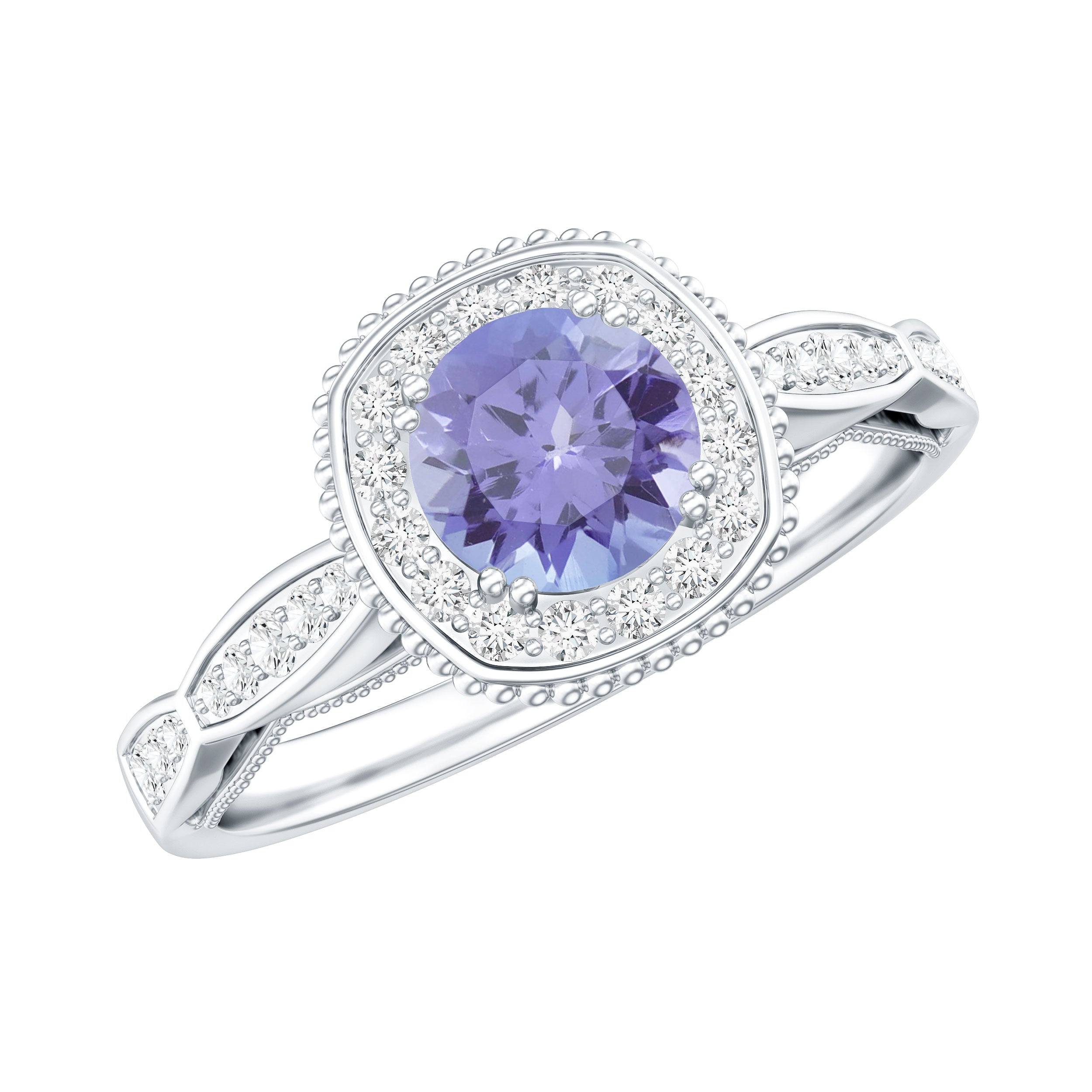 Vintage Style Tanzanite Engagement Ring with Diamond Halo for Women AAA - Rosec Jewels