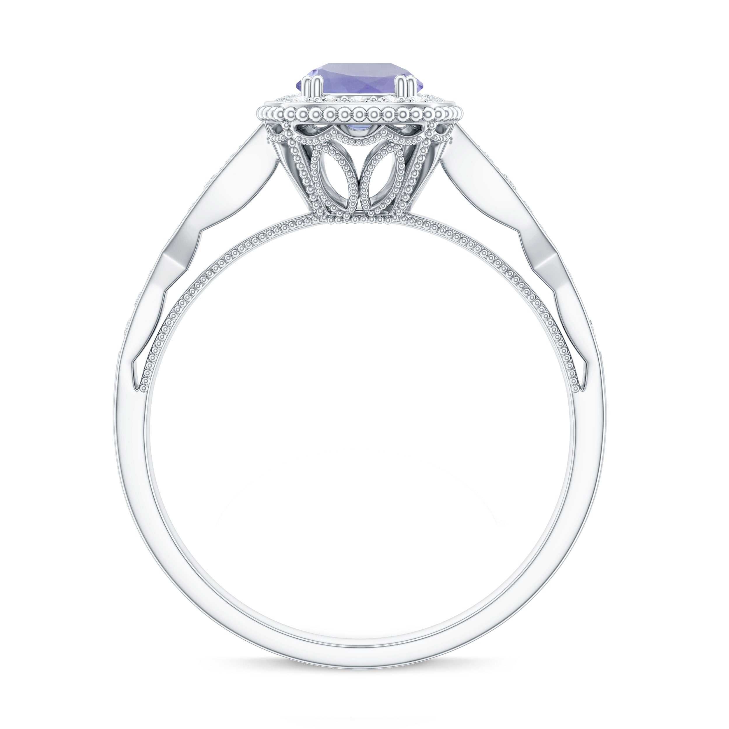 Vintage Style Tanzanite Engagement Ring with Diamond Halo for Women AAA - Rosec Jewels