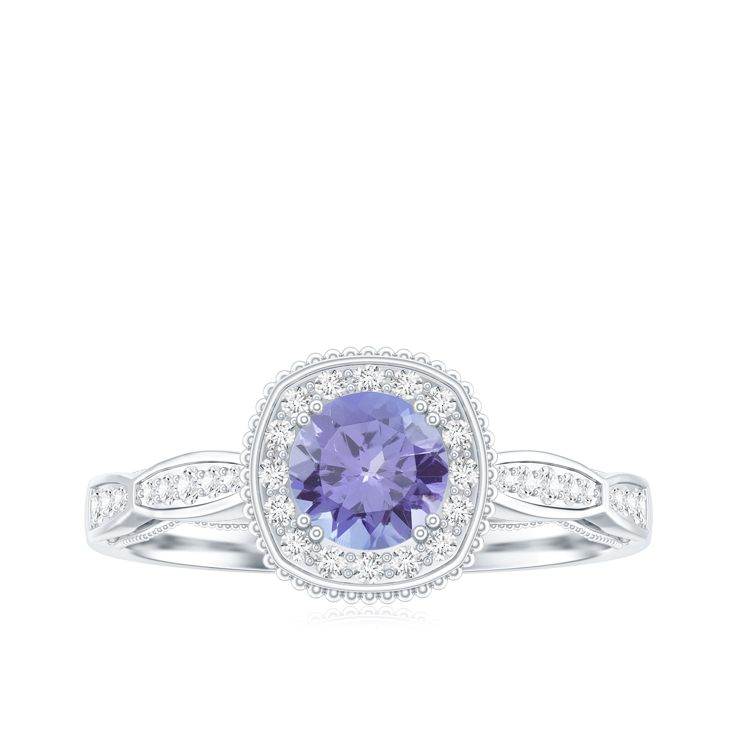 Vintage Style Tanzanite Engagement Ring with Diamond Halo for Women AAA - Rosec Jewels
